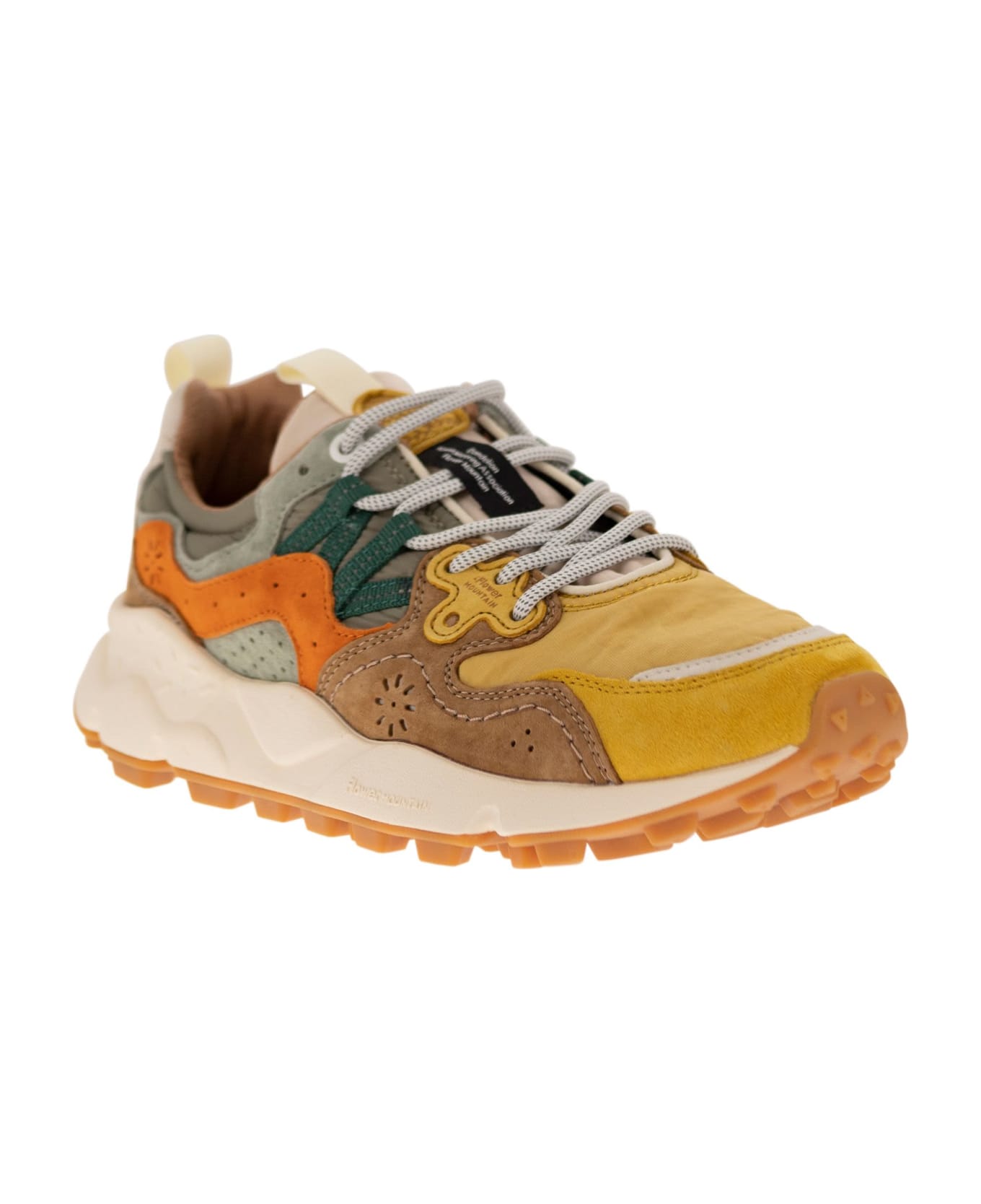 Flower Mountain Yamano 3 - Sneakers In Suede And Technical Fabric - Orange/military スニーカー