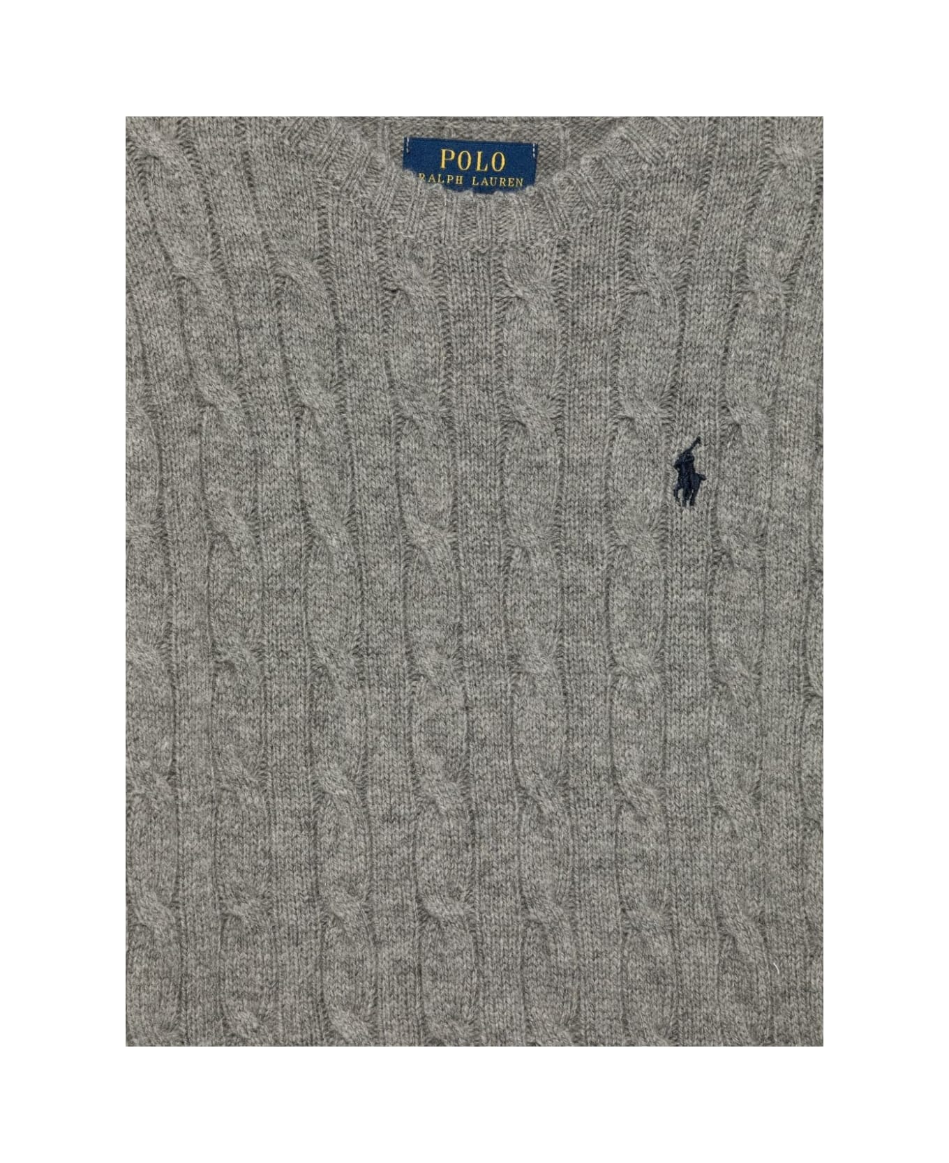 Ralph Lauren Grey Cable Knit Sweater With Pony - Grey