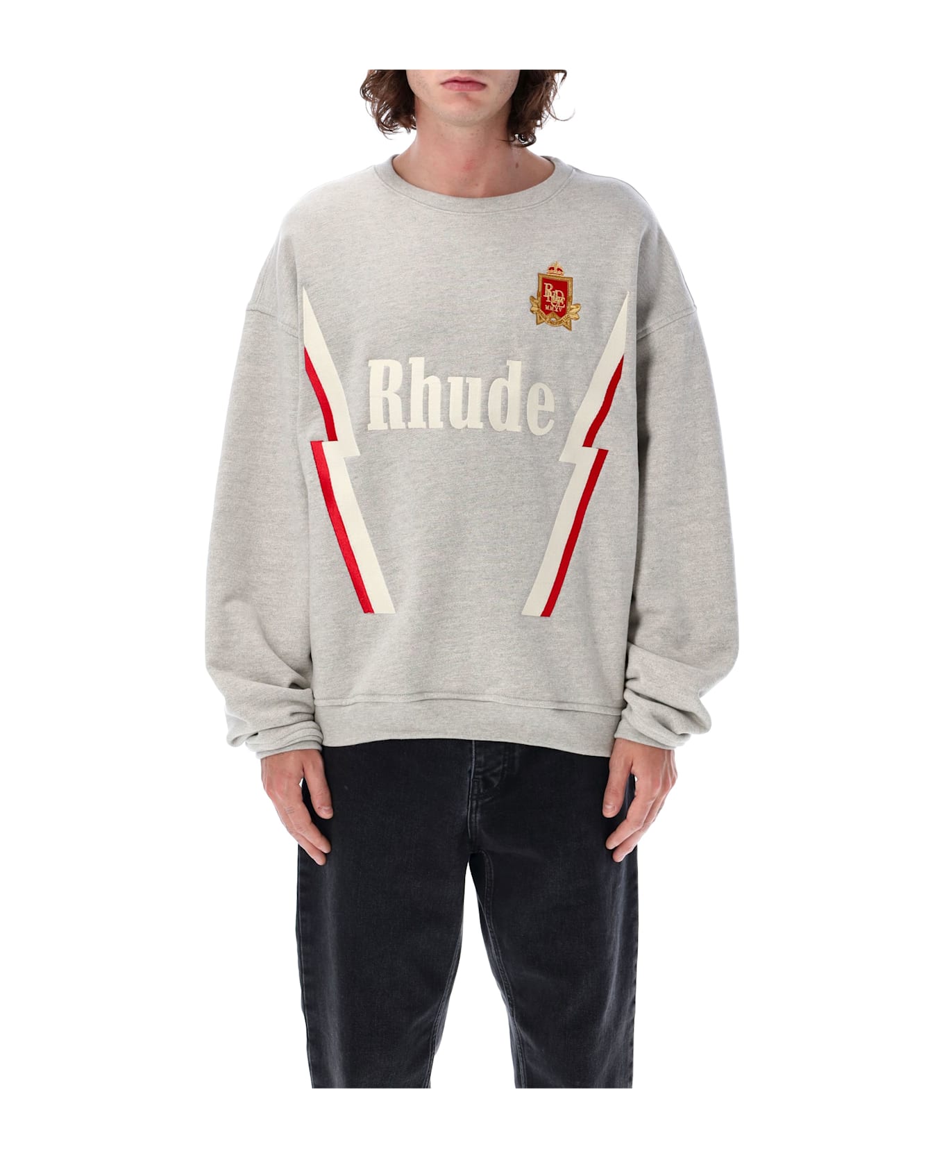 Rhude Lightning Crewneck - HEATHER GREY