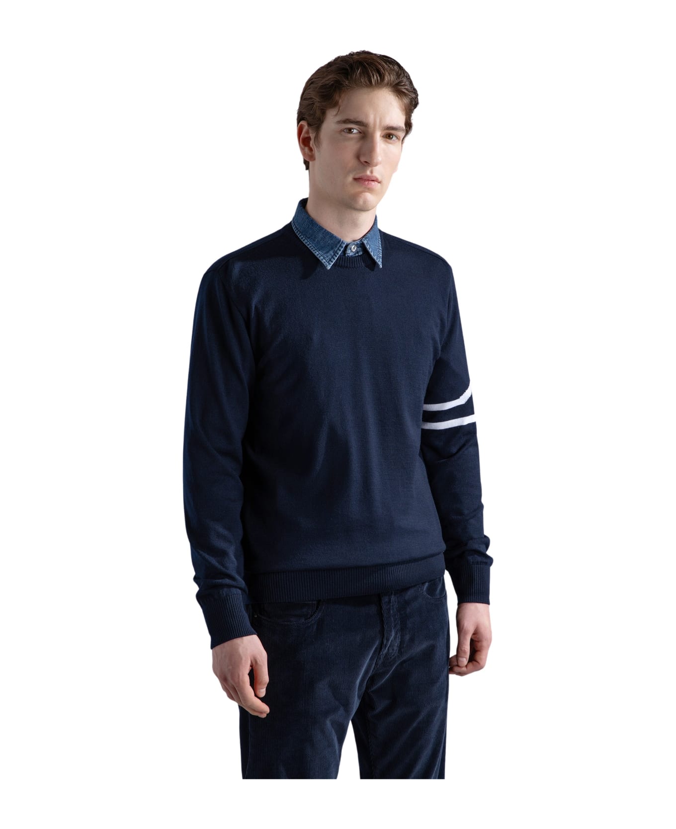 Paul&Shark Wool Crewneck With Fin Intarsia - Blue Milk