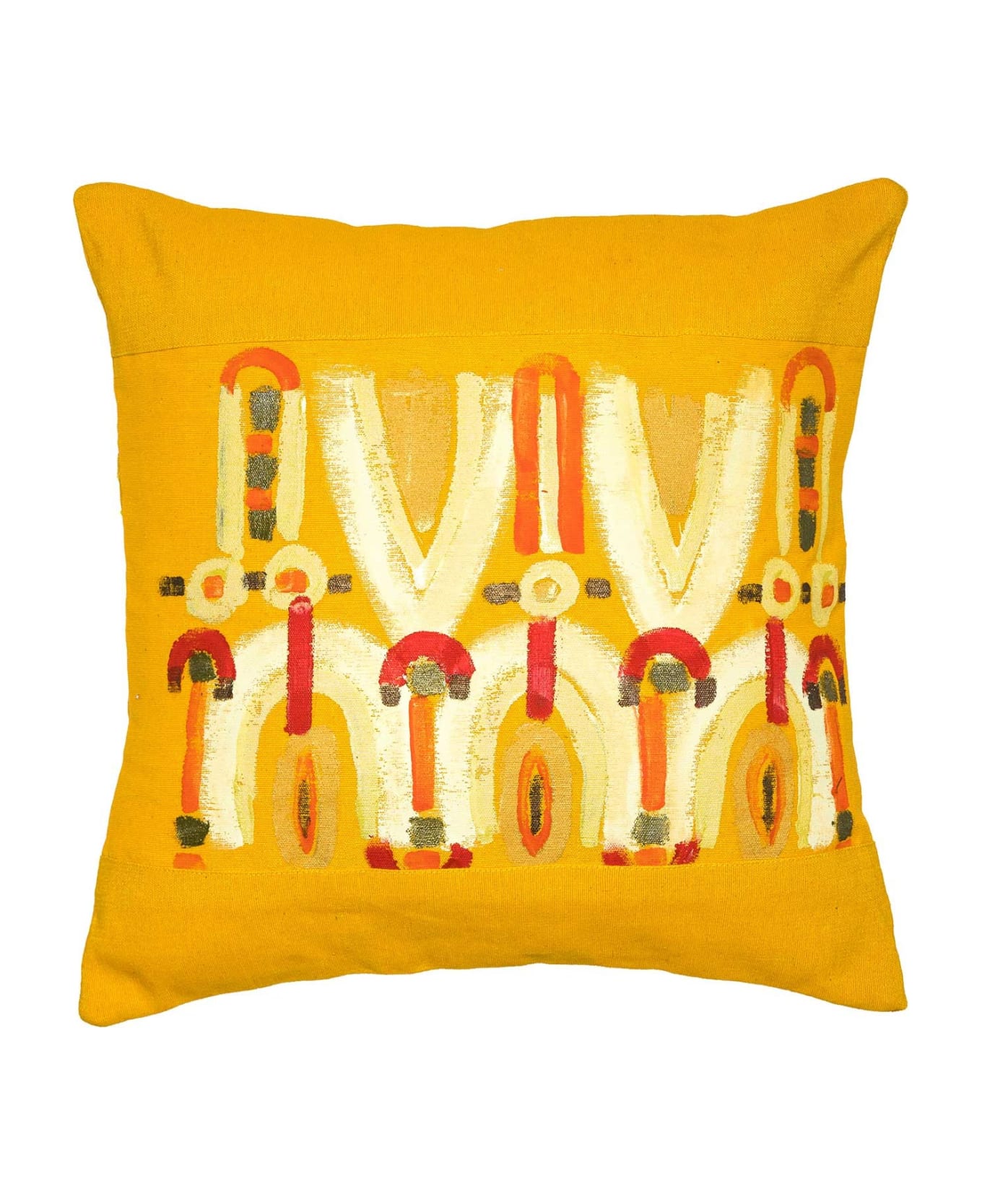 Le Botteghe su Gologone Cotton Hand Painted Indoor Cushion 40x40 cm - Yellow Fantasy