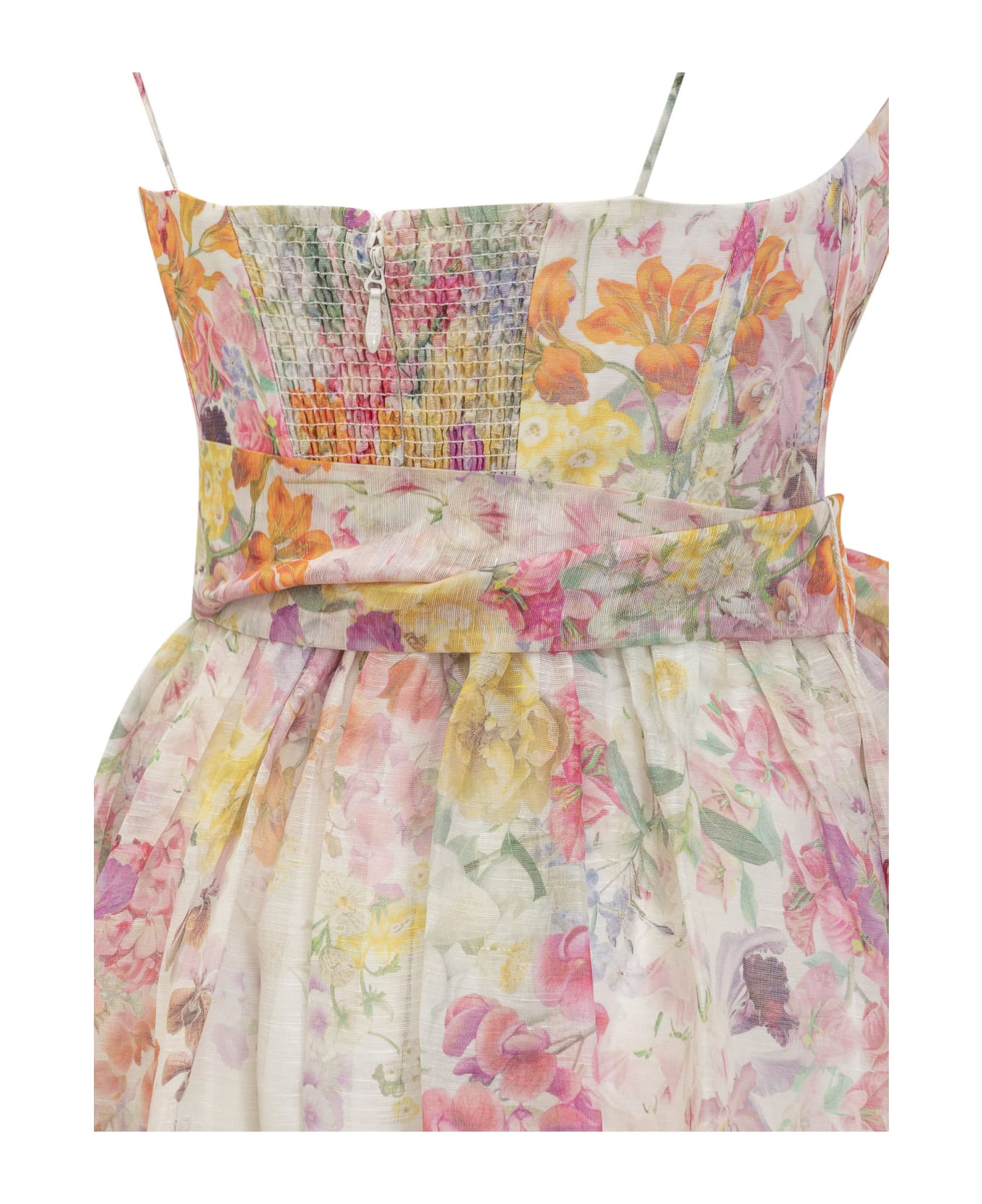Zimmermann Silk And Linen Dress With Floral Pattern - KALEIDOSCOPE GARDEN
