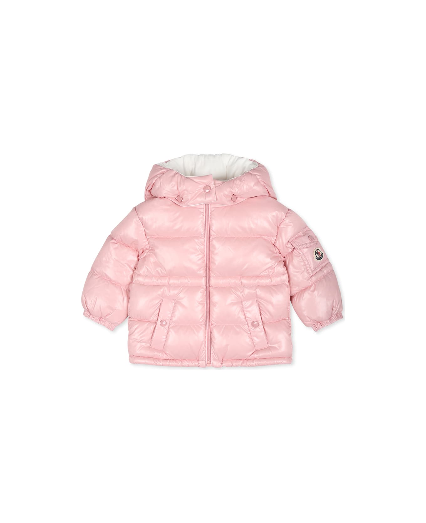 Moncler Maire Pink Down Jacket For Baby Girl With Logo - Pink