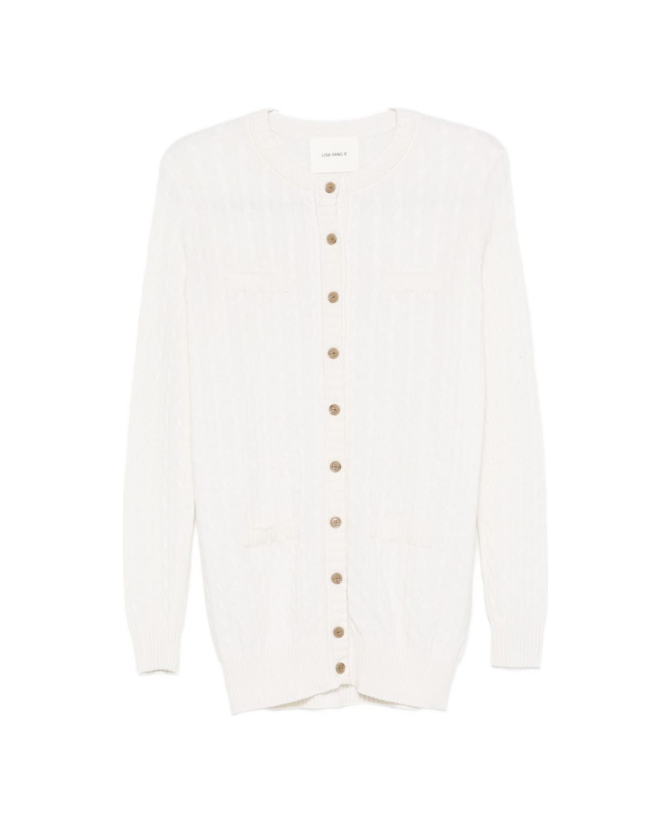 Lisa Yang Long, Flat-knit Wool Cardigan Sweater - White