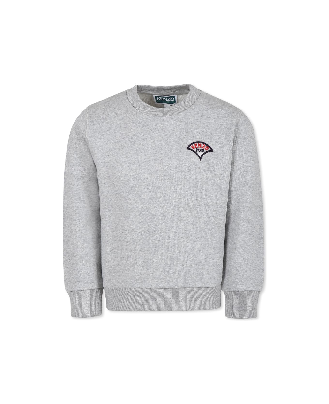 Kenzo Kids Grey Sweatshirt For Boy With Kenzo Seigaiha Embrodery - Grey