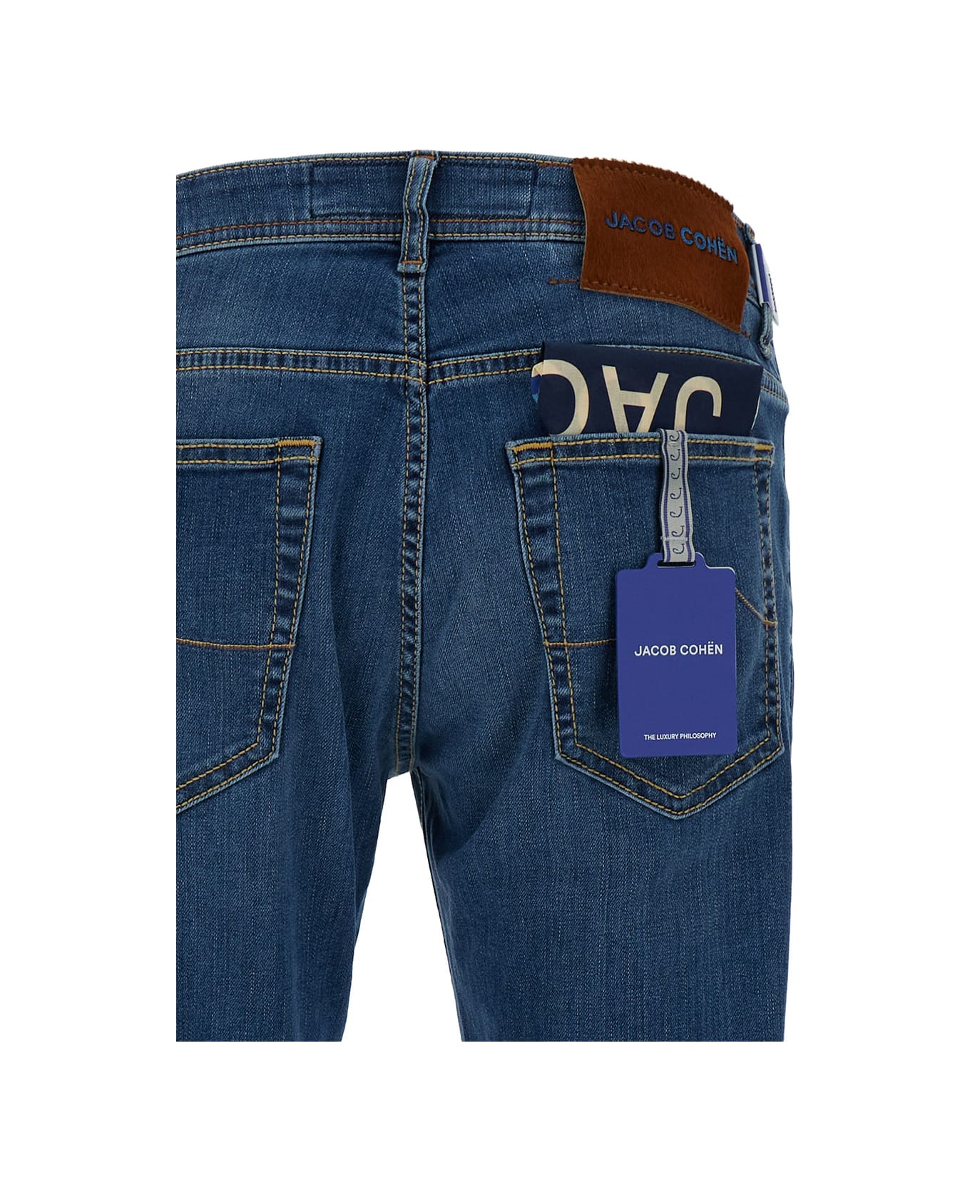 Jacob Cohen Blue Slim Low Waisted Jeans With Patch In Cotton Denim Man - Blu デニム
