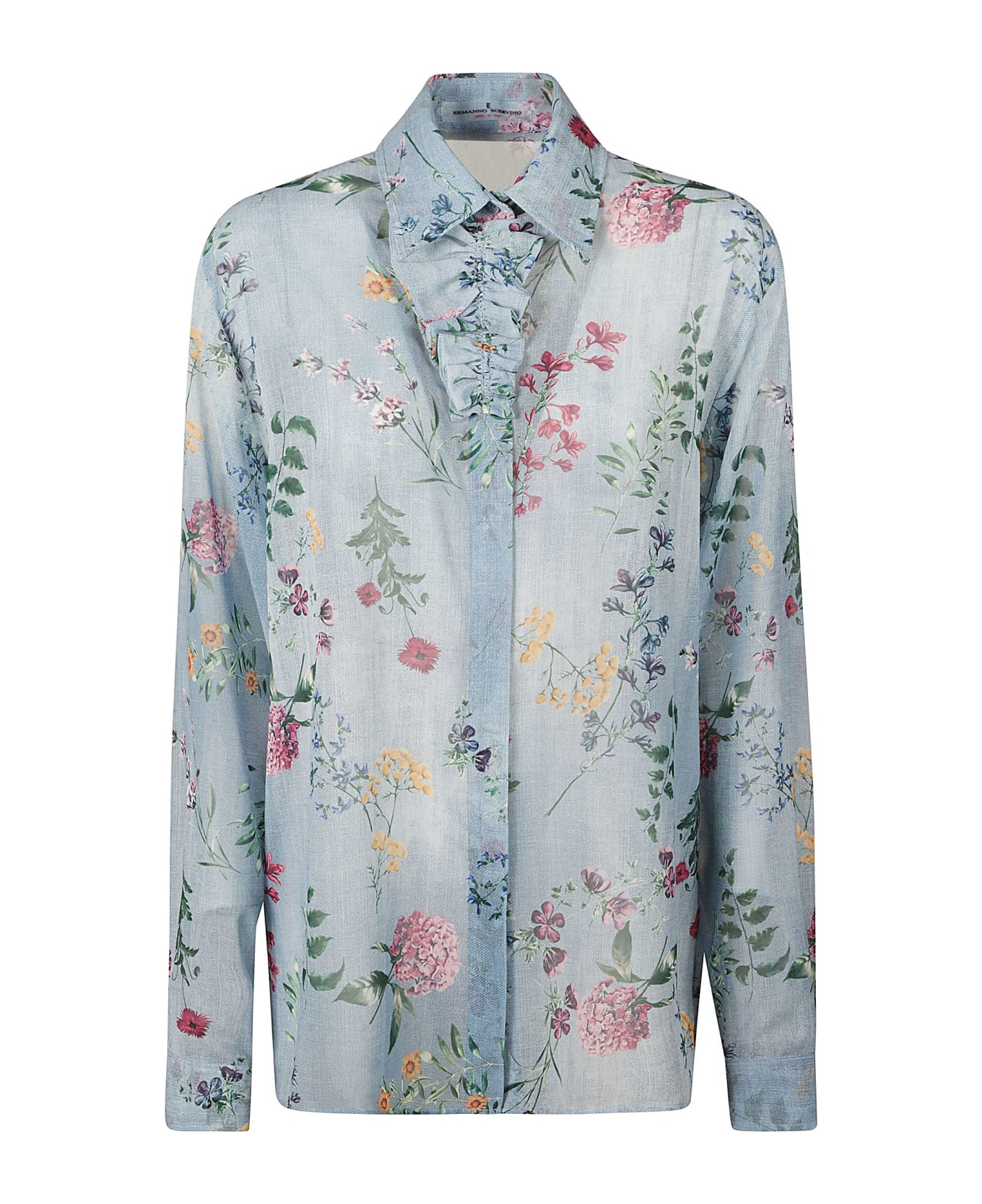 Ermanno Scervino Soft Shirt With Floral Print - Blue