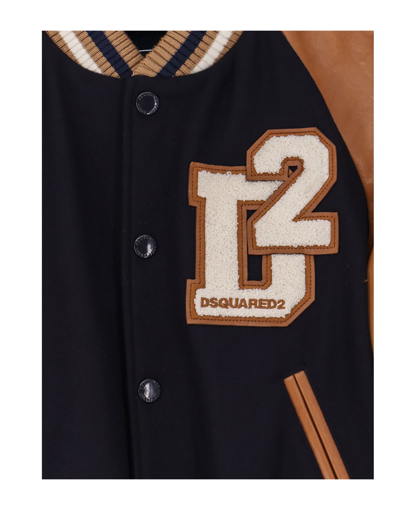 Dsquared2 D2 Varsity Wool And Leather Bomber - Blue