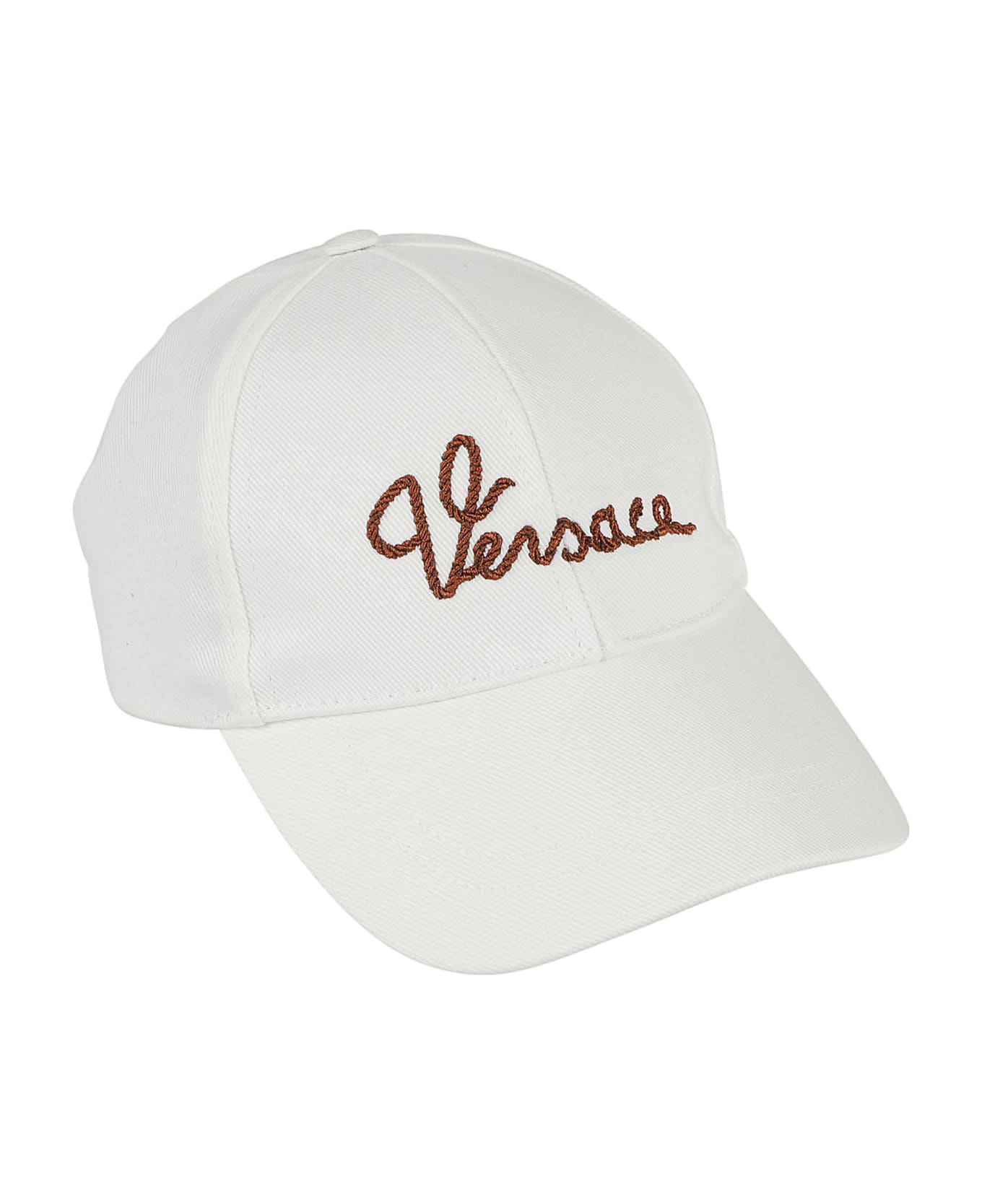 Versace Logo Embroidered Baseball Cap - White/Tabacco
