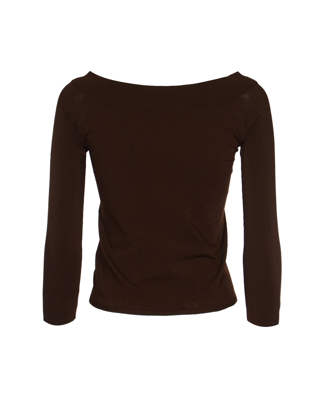 Roberto Collina Wide Neck Long-sleeved Plain Sweater - Mocha ニットウェア