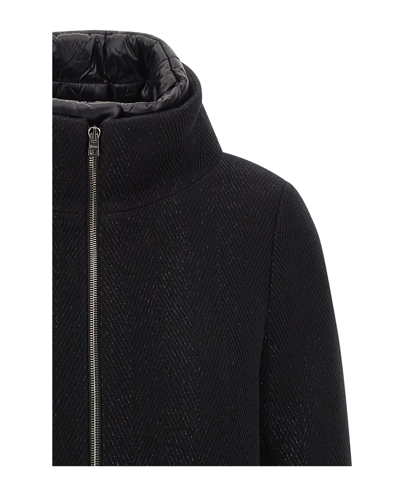 Herno Lamé Thread And Wool Coat - Black  