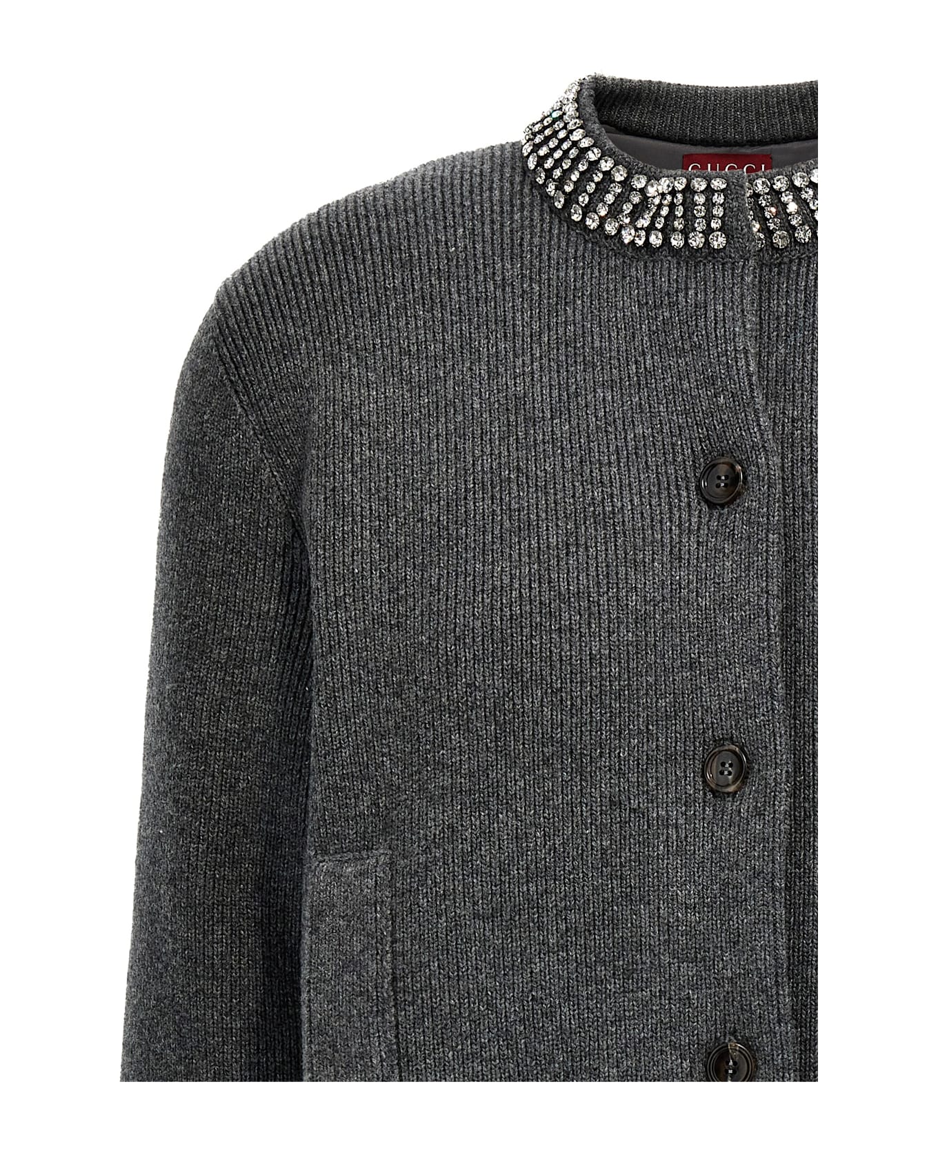 Gucci Padded Cardigan With Jewel Collar - CHARCOALGREYMIX