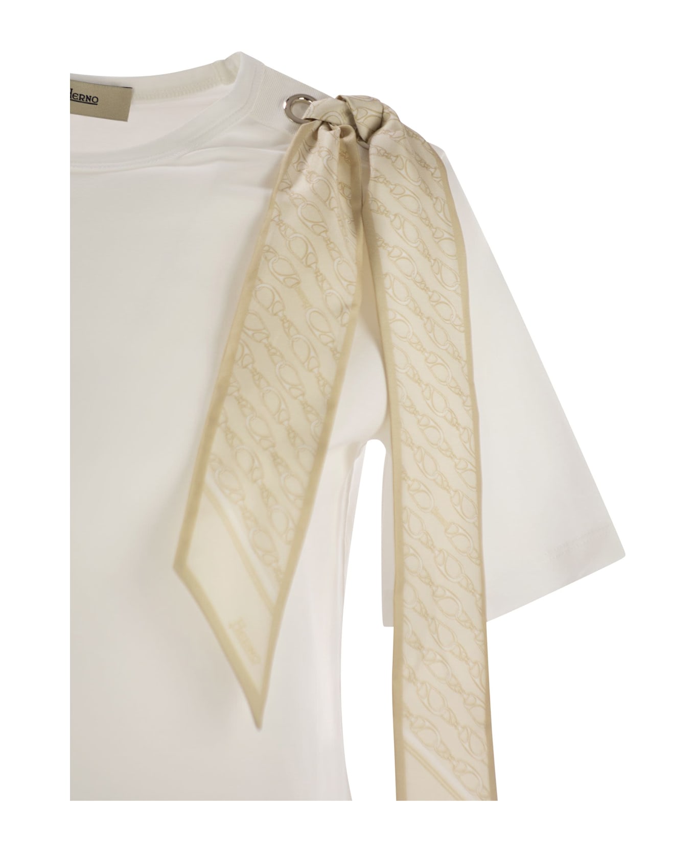 Herno T-shirt With Shoulder Scarf - Milk