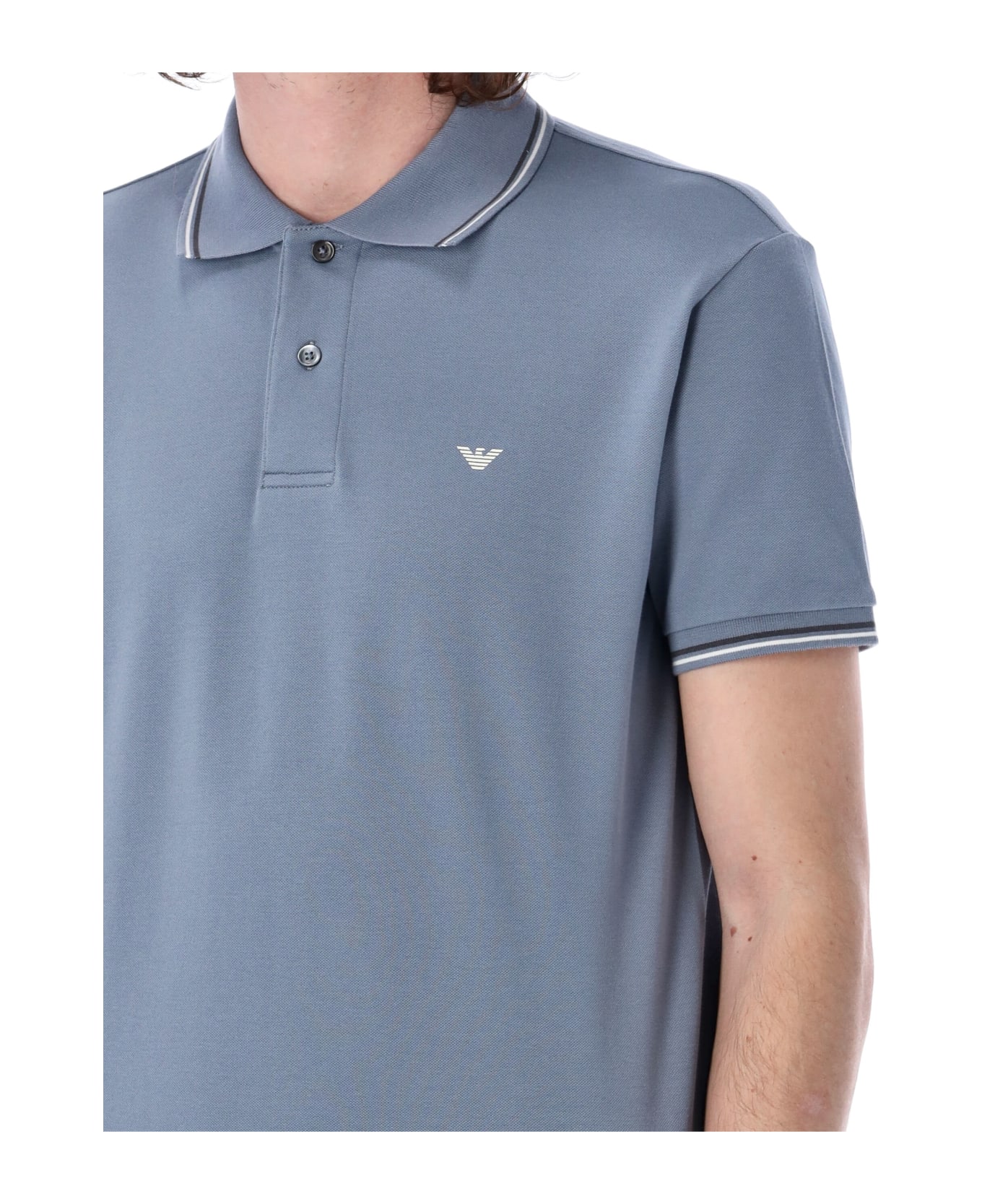 Emporio Armani Piqué Polo Shirt With Micro Eagle - Grey ポロシャツ