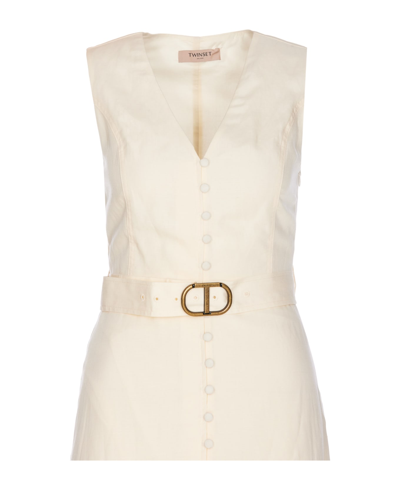 TwinSet Long Dress Linen Mix - White