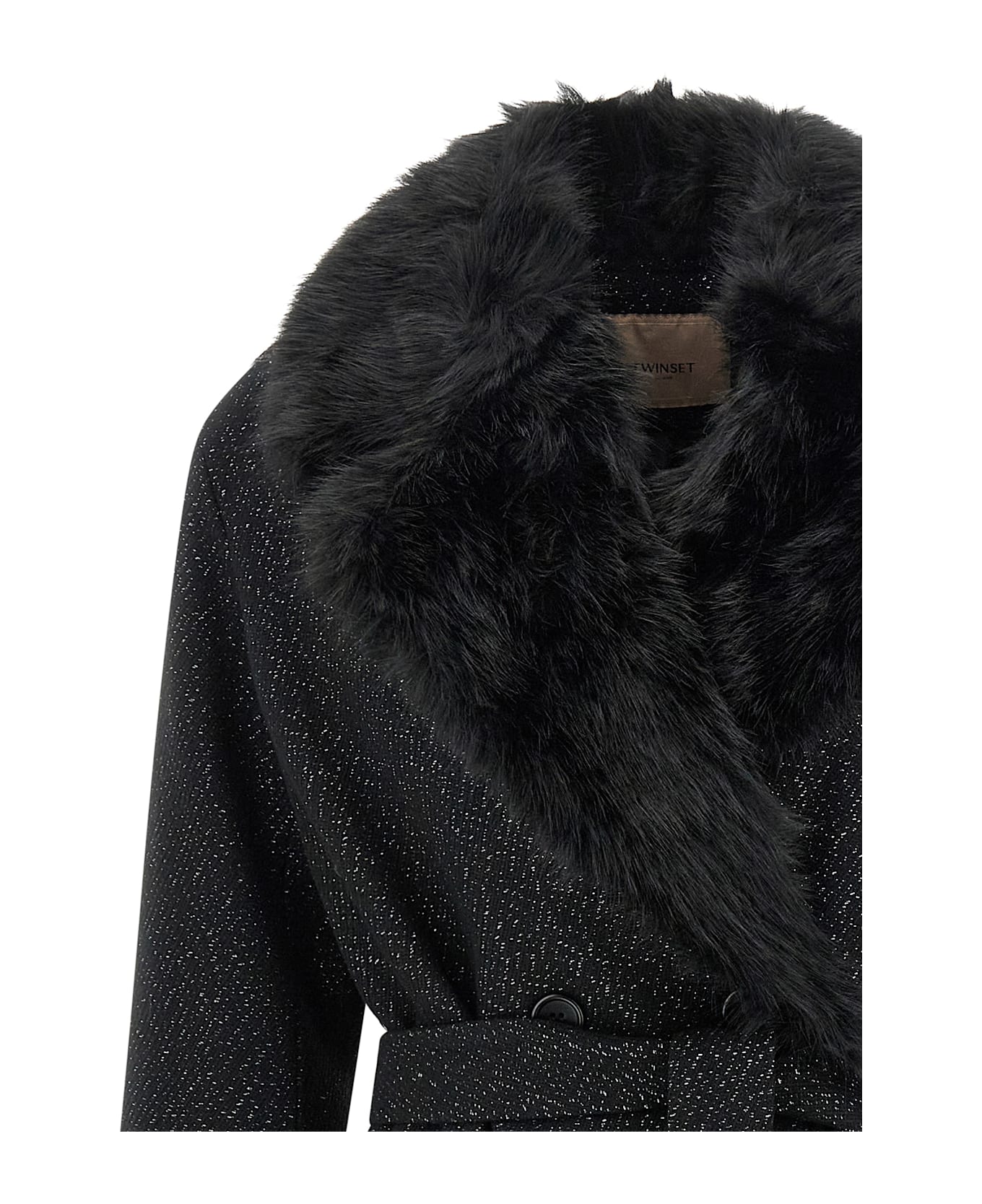 TwinSet Lamé Thread Coat - Black  