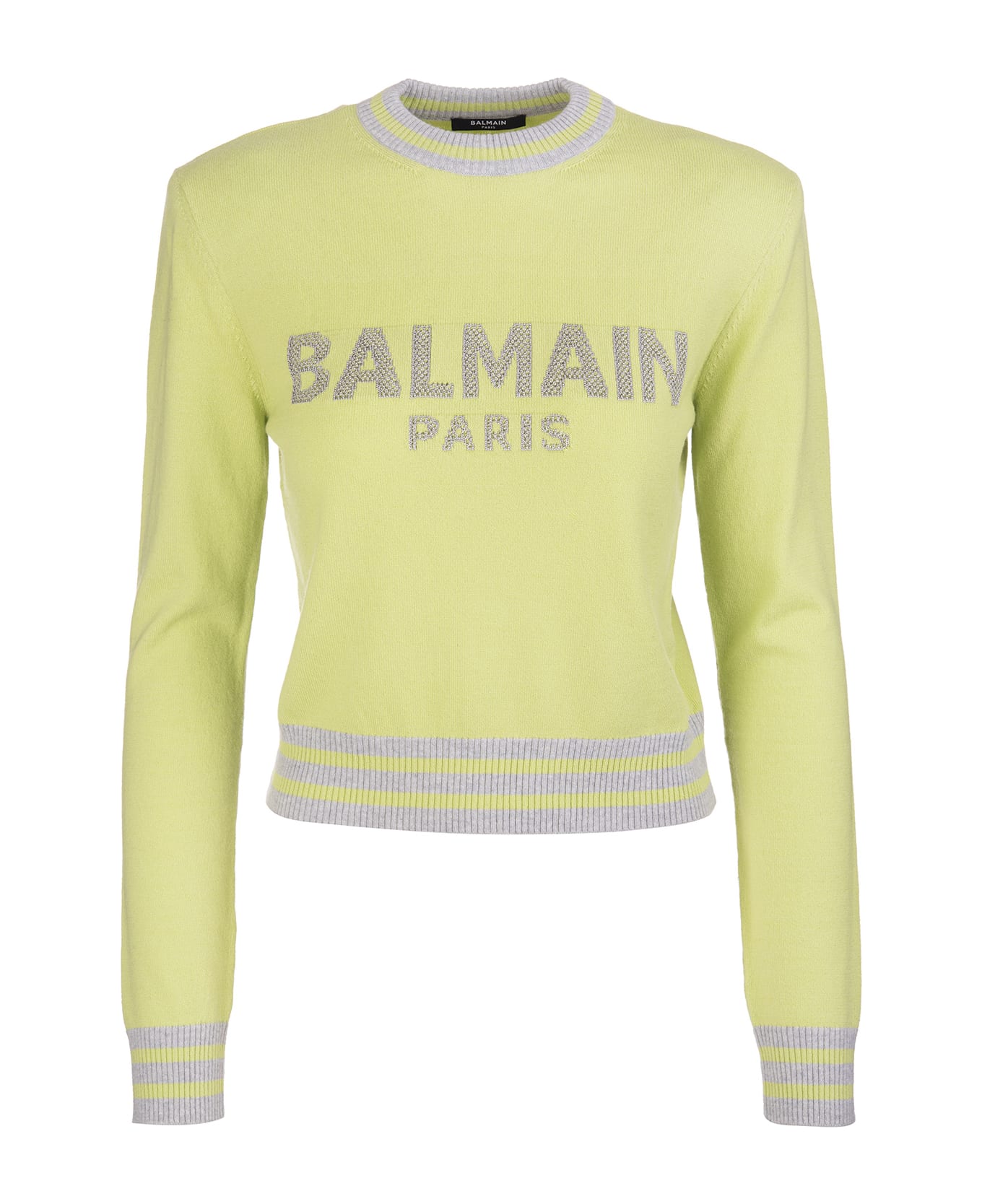 Balmain Lime Green Sweater With Silver Lurex Logo