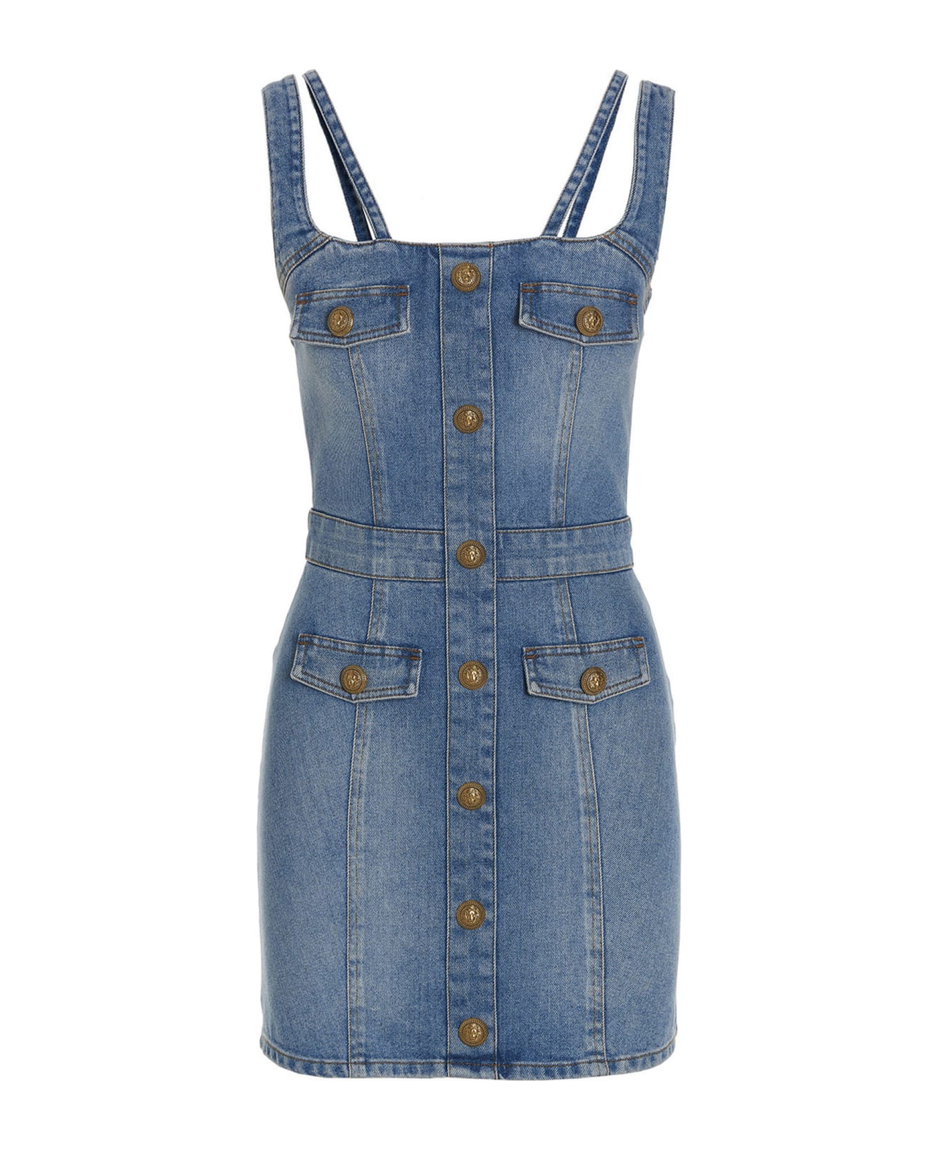 Balmain Denim Bib Dress - Light Blue