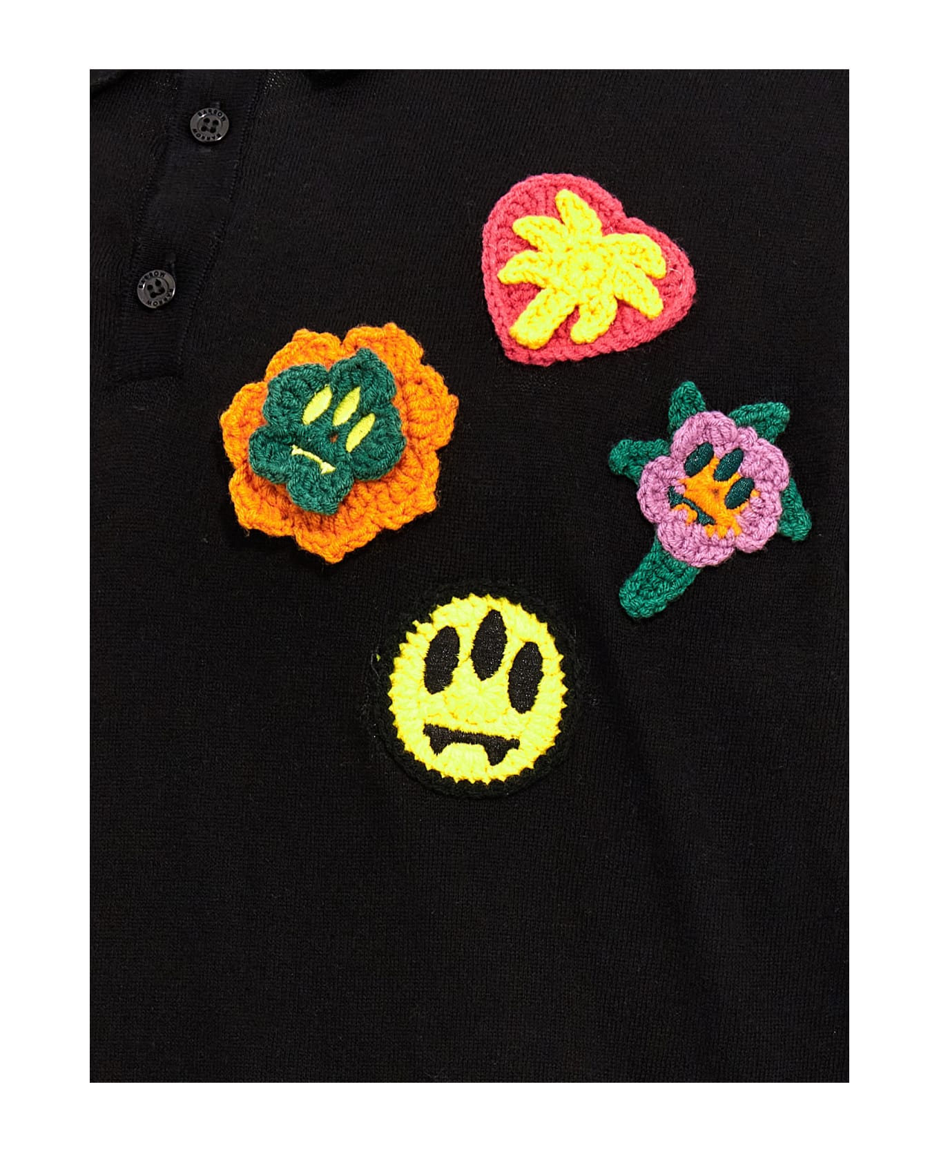 Barrow Crochet Embroidery Polo Shirt - Black  