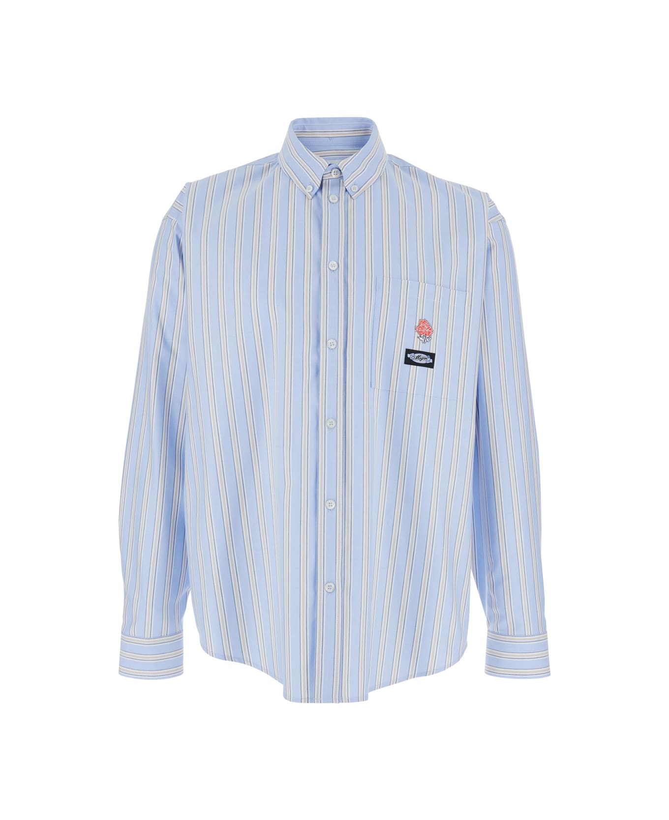 MSGM Light Blue Shirt With All-over Striped Motif And Logo On The Front In Cotton Man - Light blue