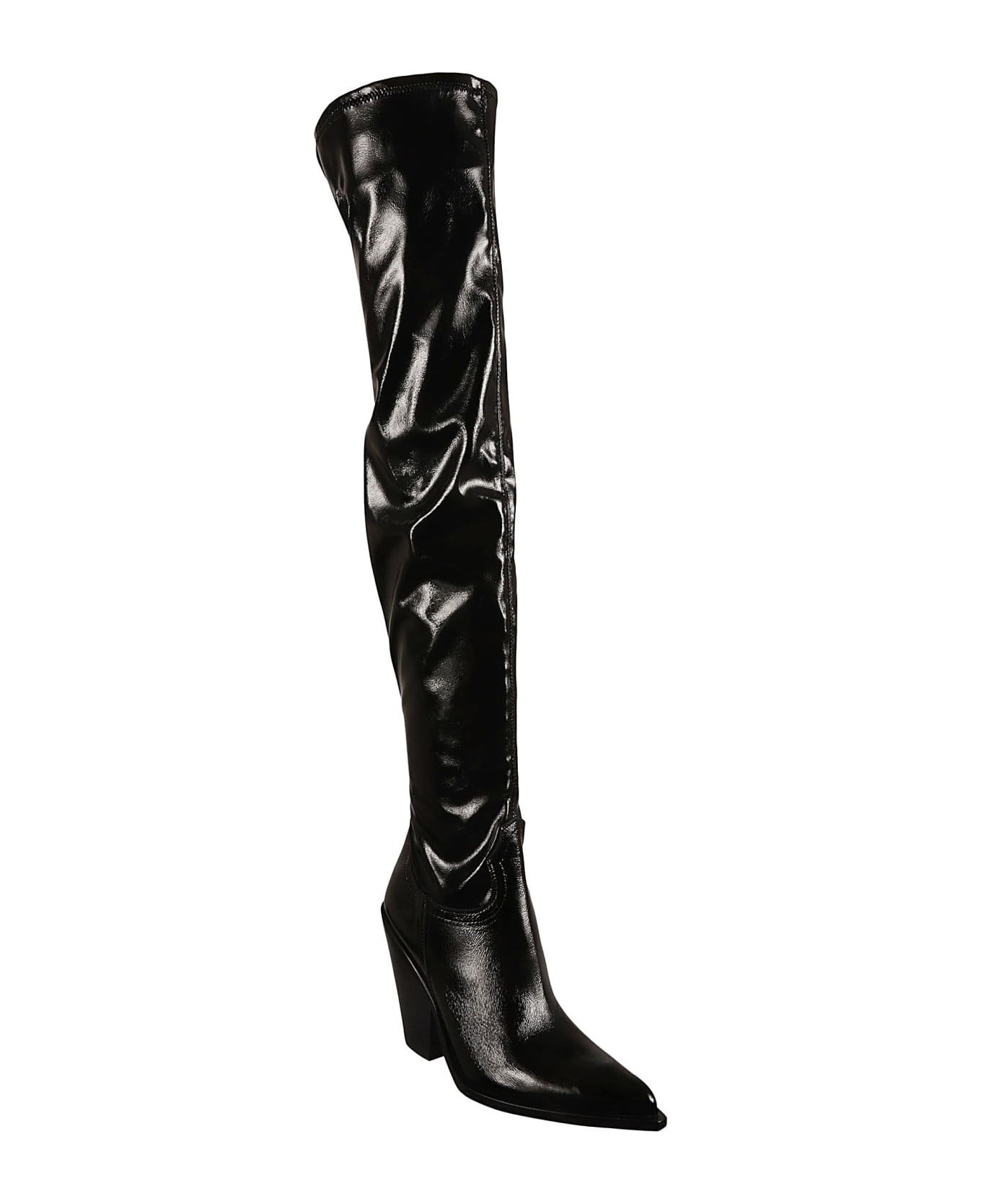 Sonora Stretch Patent Over The Knee Boots - Black