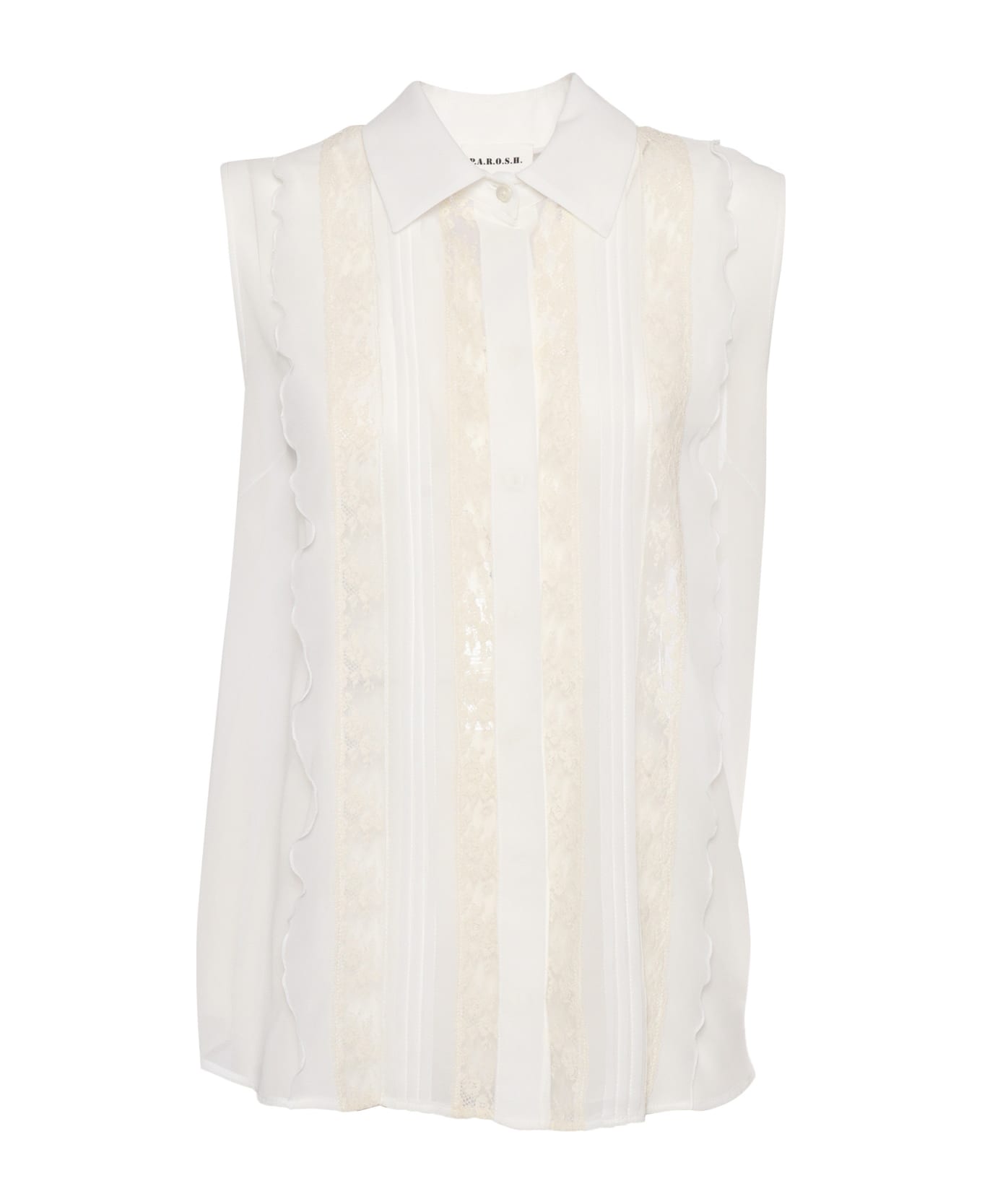 Parosh Sleeveless Shirt With Lace - WHITE