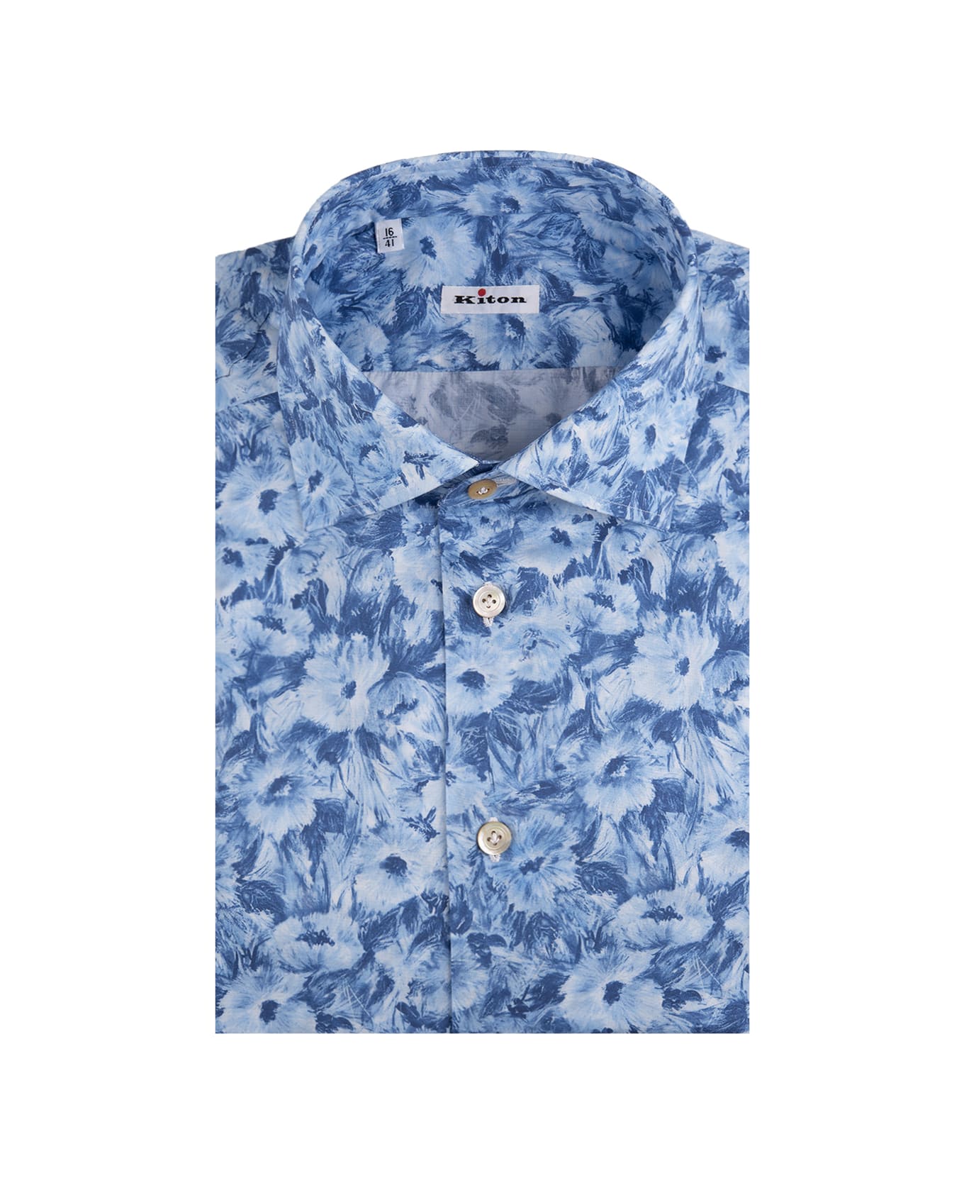 Kiton Blue Floral Cotton Shirt - Blu