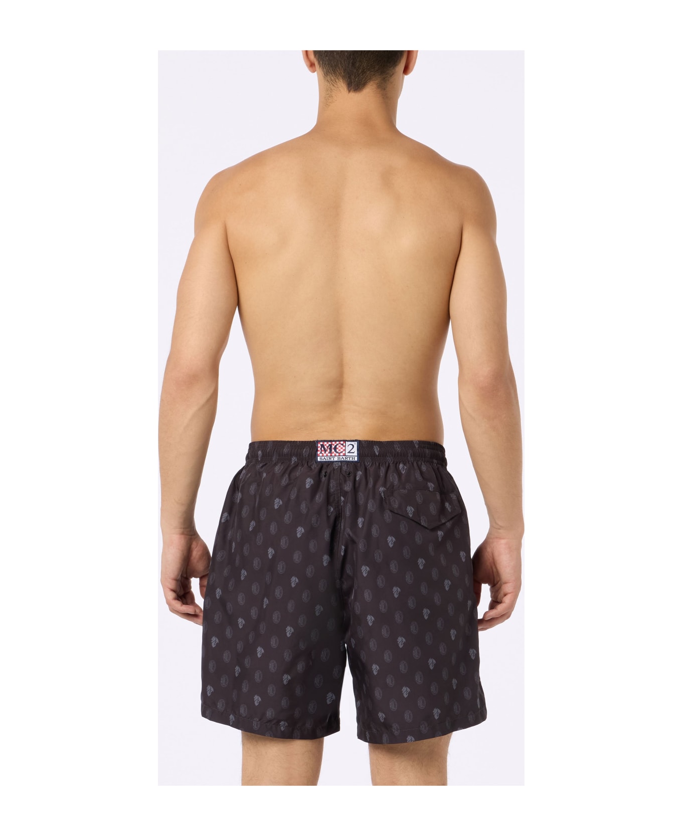 MC2 Saint Barth Man Lightweight Fabric Swim Shorts With Milan Logo Print And Patch | Ac Milan Special Edition - BLACK
