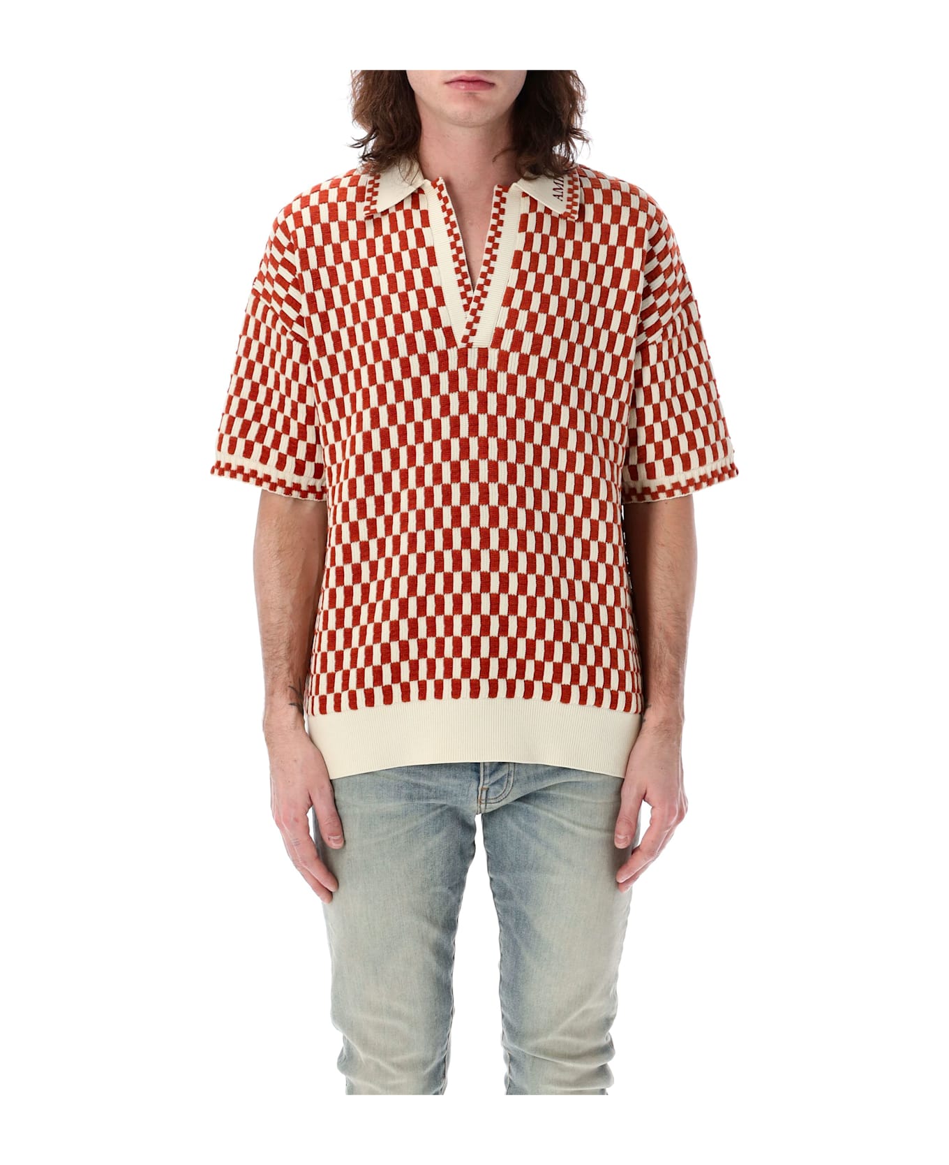 AMIRI Checkered Oversized Polo - BURNT ORANGE ポロシャツ