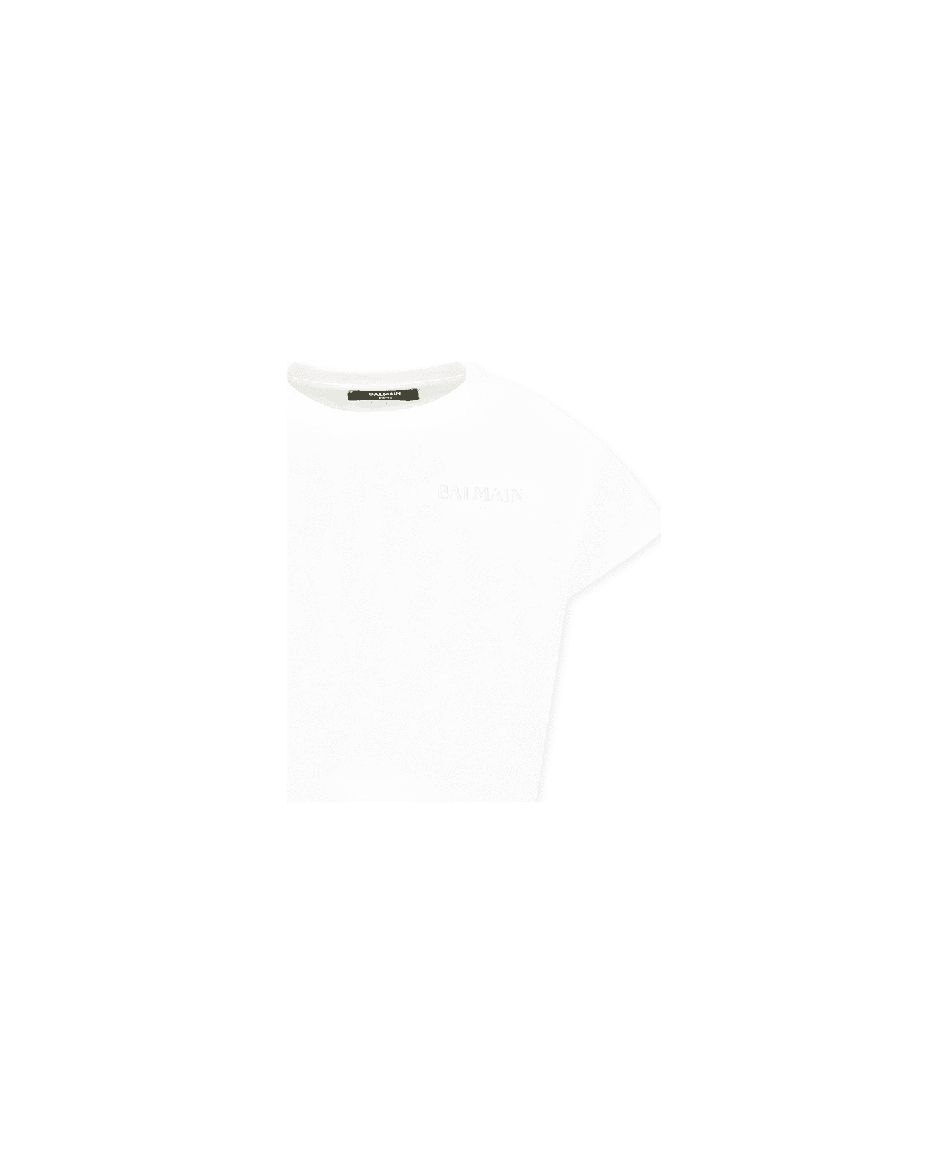 Balmain White Crop T-shirt For Girl With Logo - White