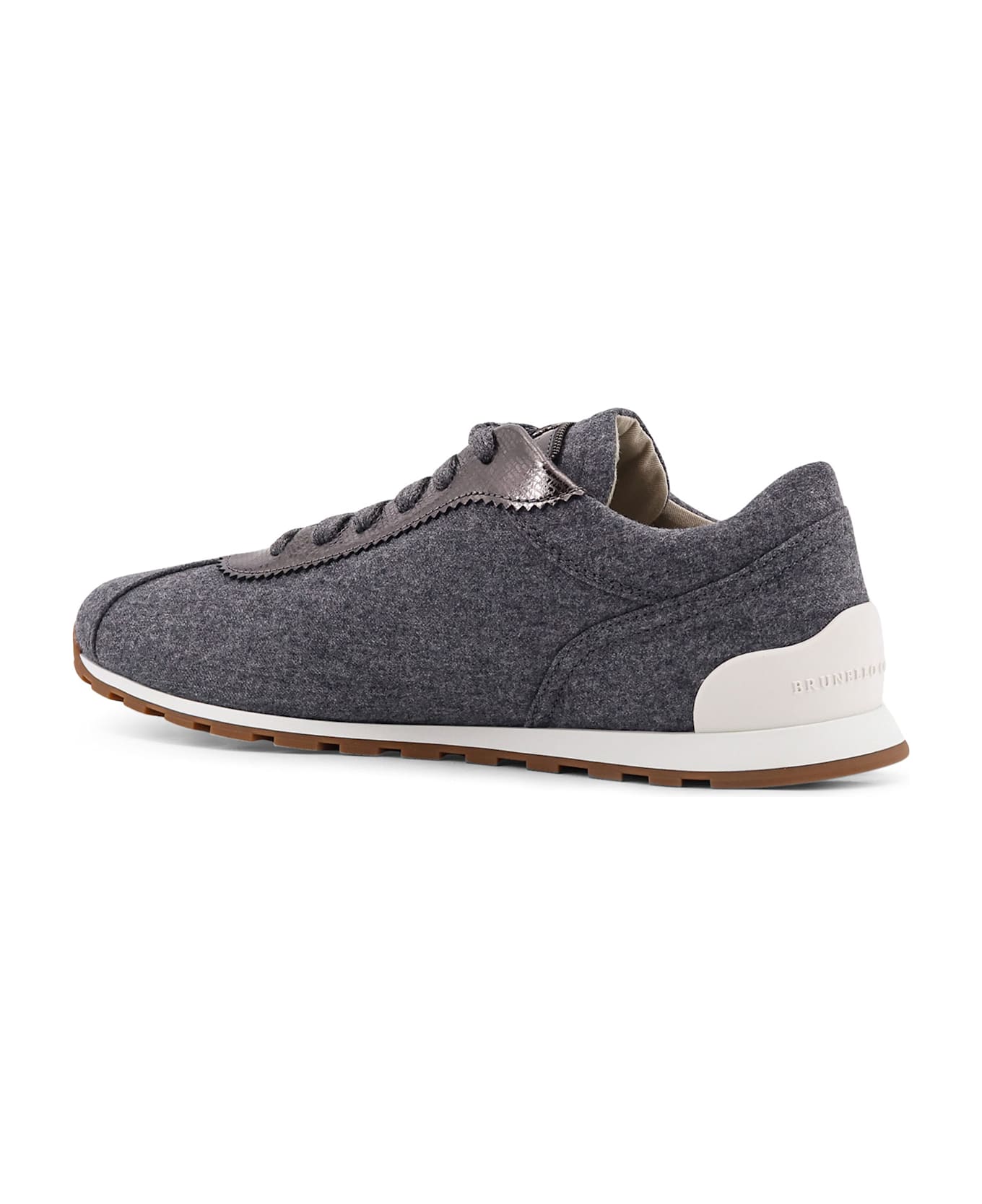 Brunello Cucinelli Low-top Wool Flannel Sneakers With Leather Profiles - MID GREY
