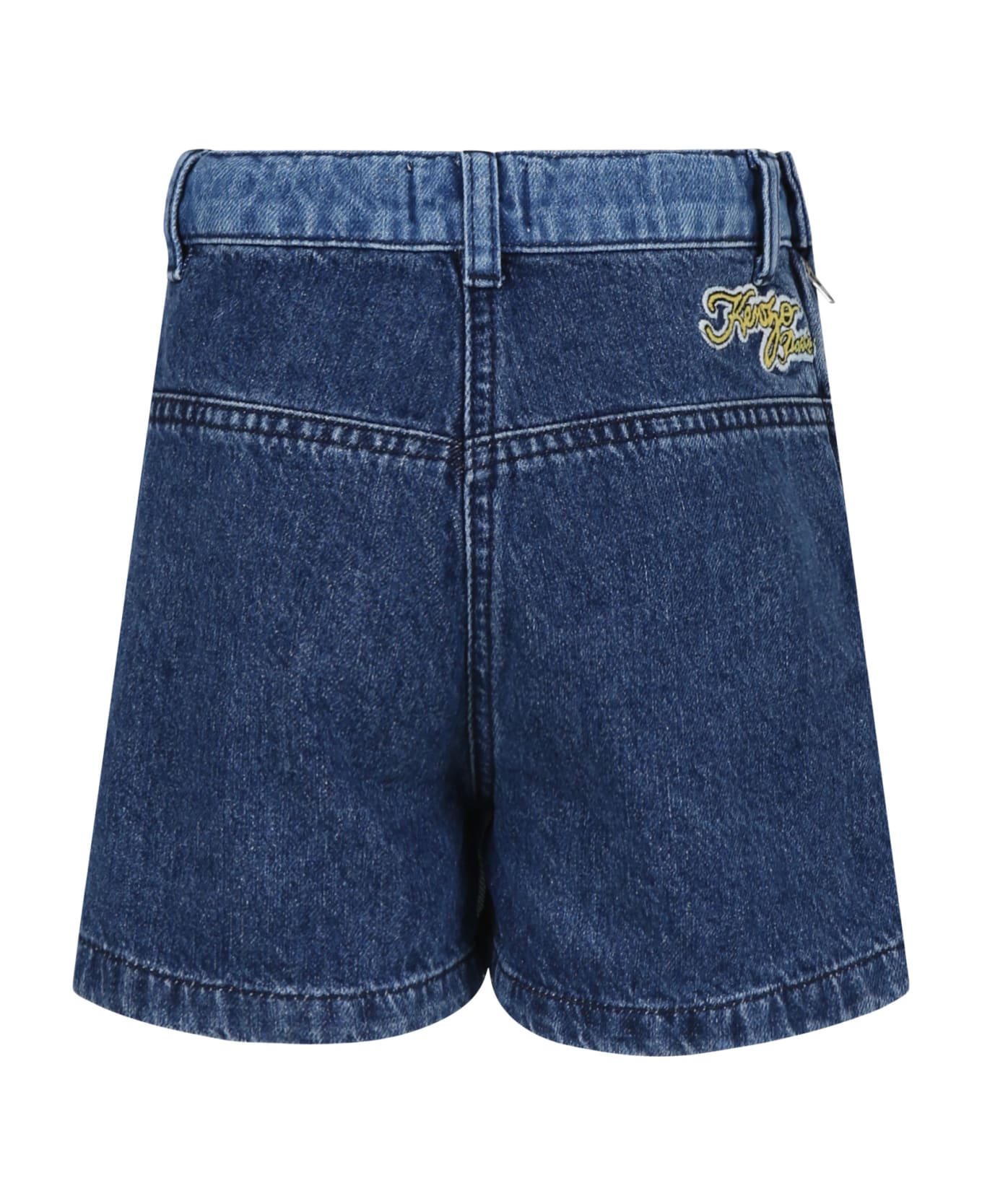 Kenzo Kids Denim Shorts For Girl With Multicolor Embroidery - Denim