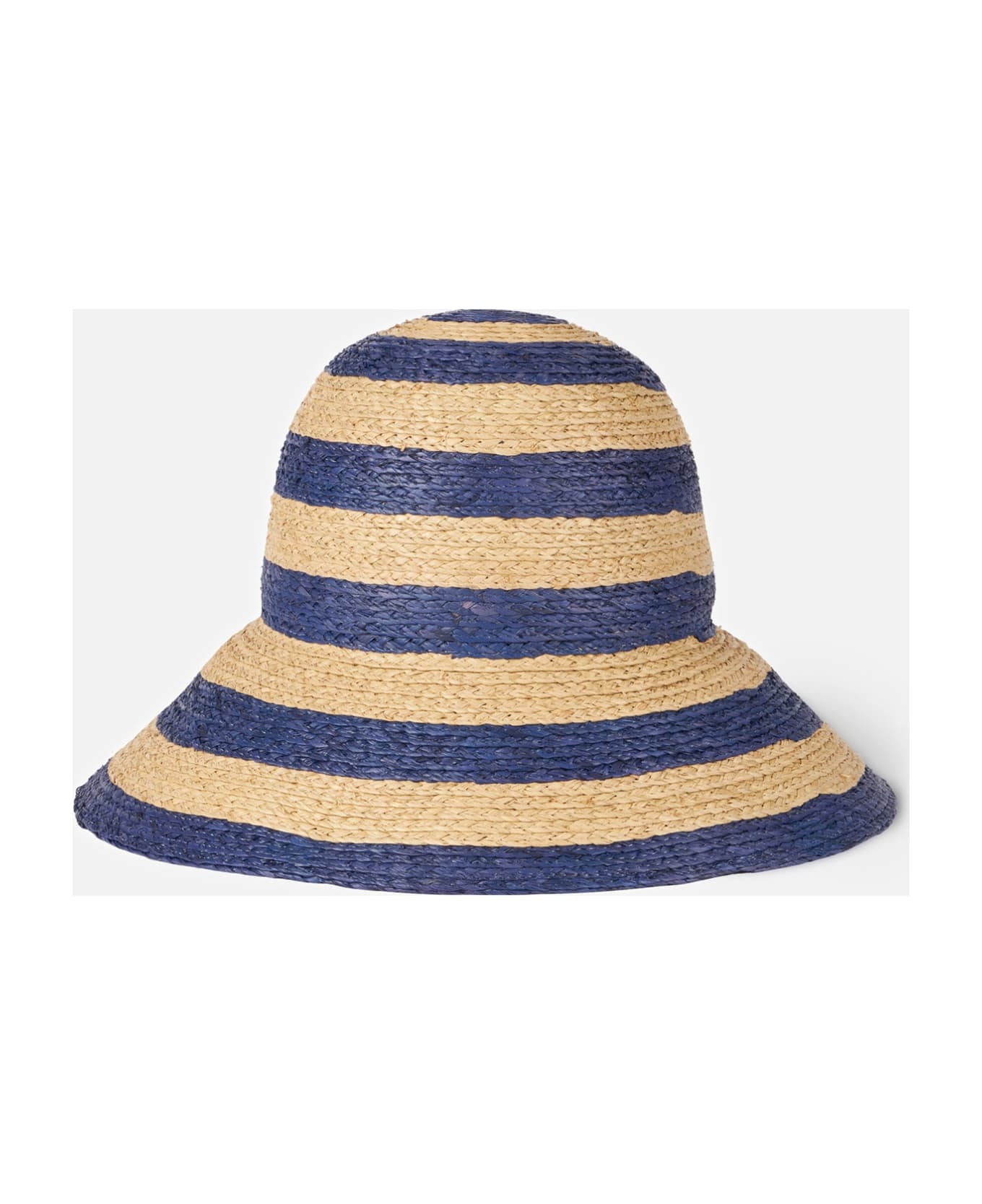 MC2 Saint Barth Woman Straw Bucket With Front Embroidery And Stripes - BLUE