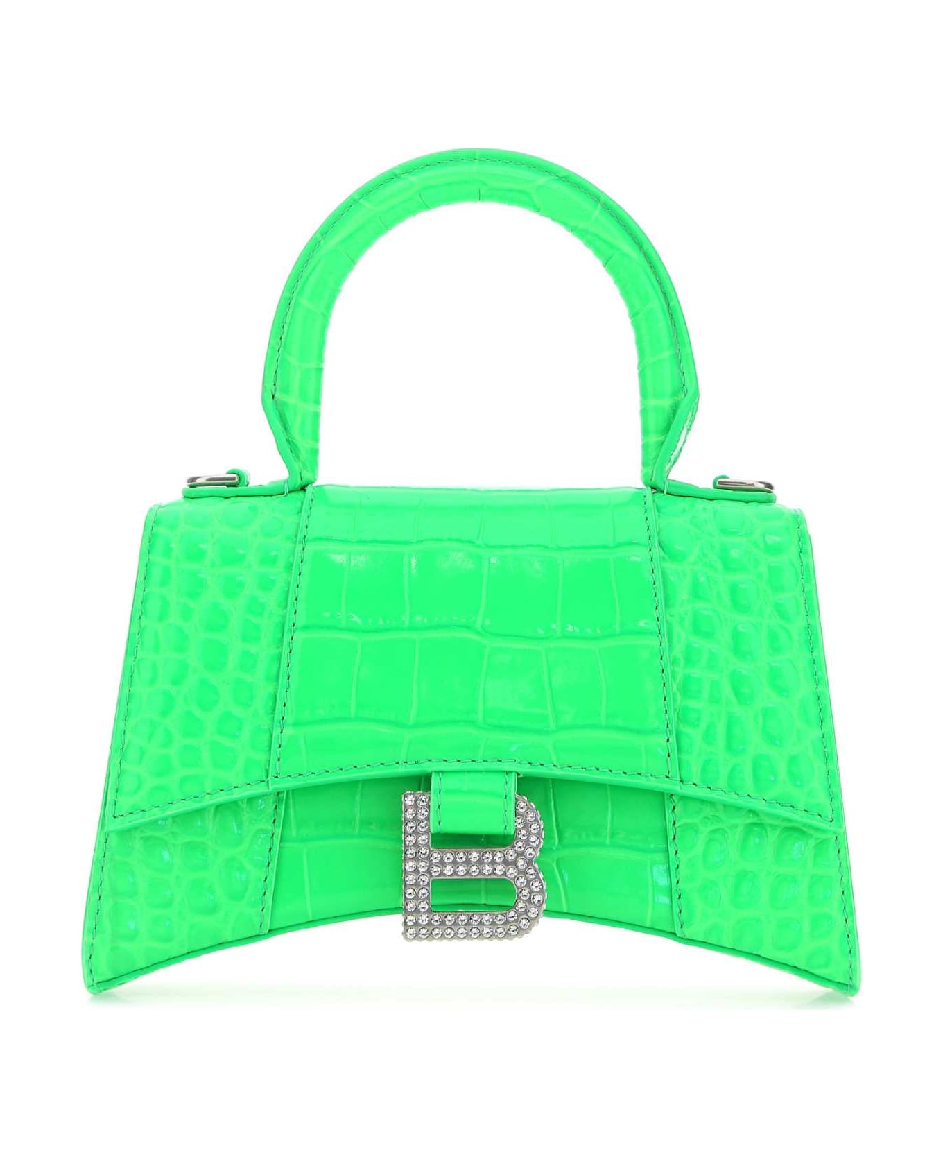 Balenciaga Fluo Green Leather Hourglass Xs Handbag - 3810 トートバッグ