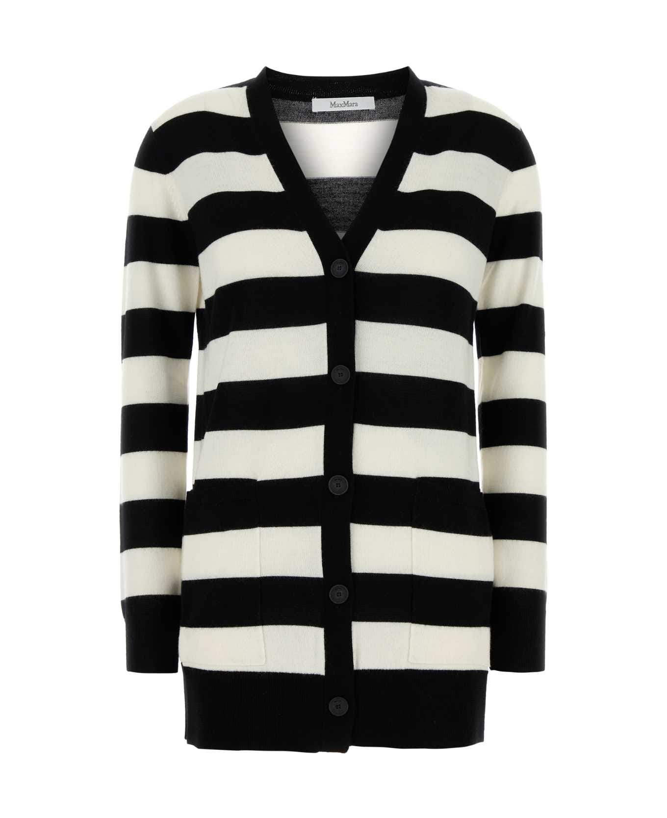 Max Mara Embroidered Wool Fiemme Cardigan - BIANCO NERO