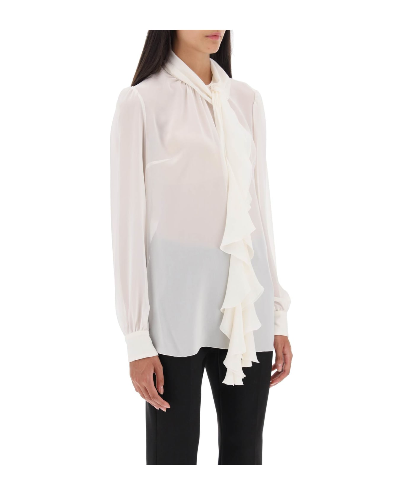 Dolce & Gabbana Silk-georgette Blouse With Ruffles - BIANCO NATURALE (White) ブラウス