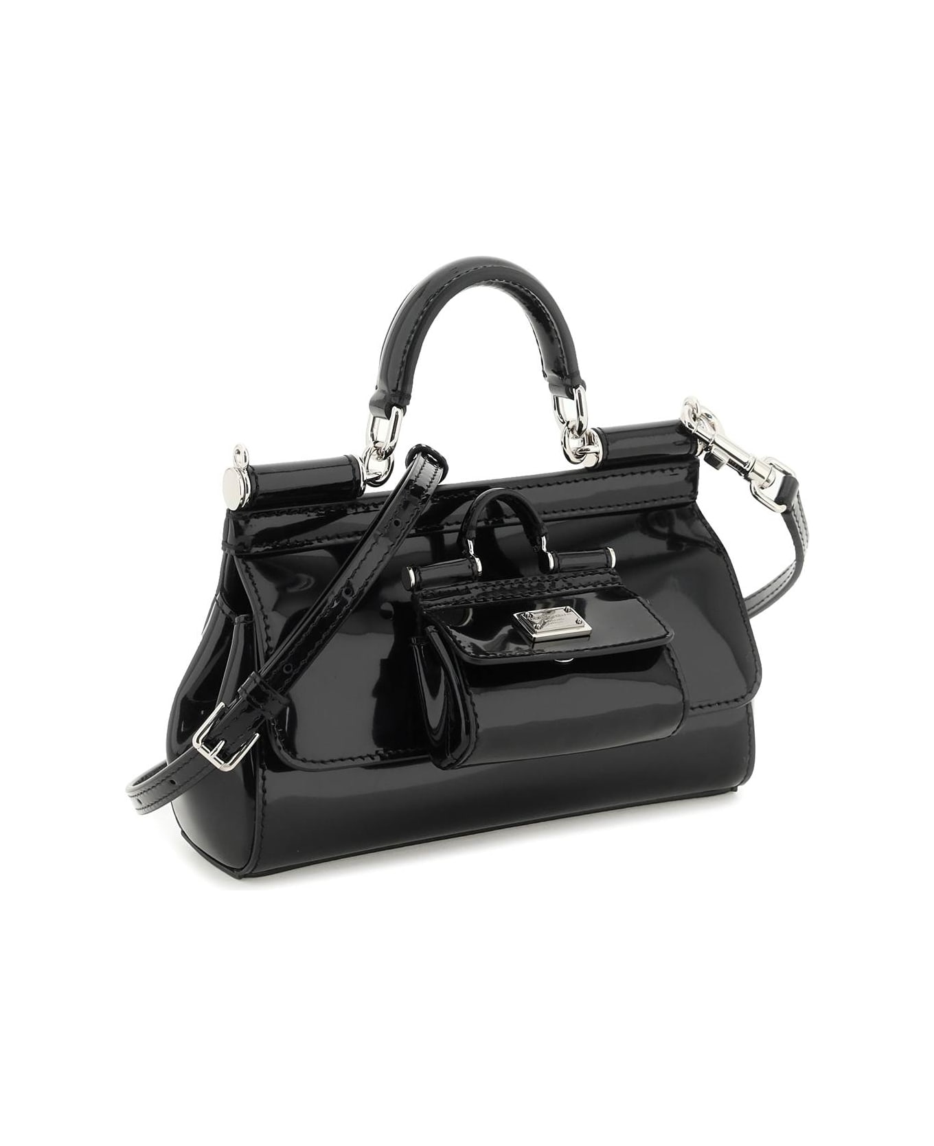 Dolce & Gabbana Patent Leather Small 'sicily' Bag With Coin Purse - Black トートバッグ