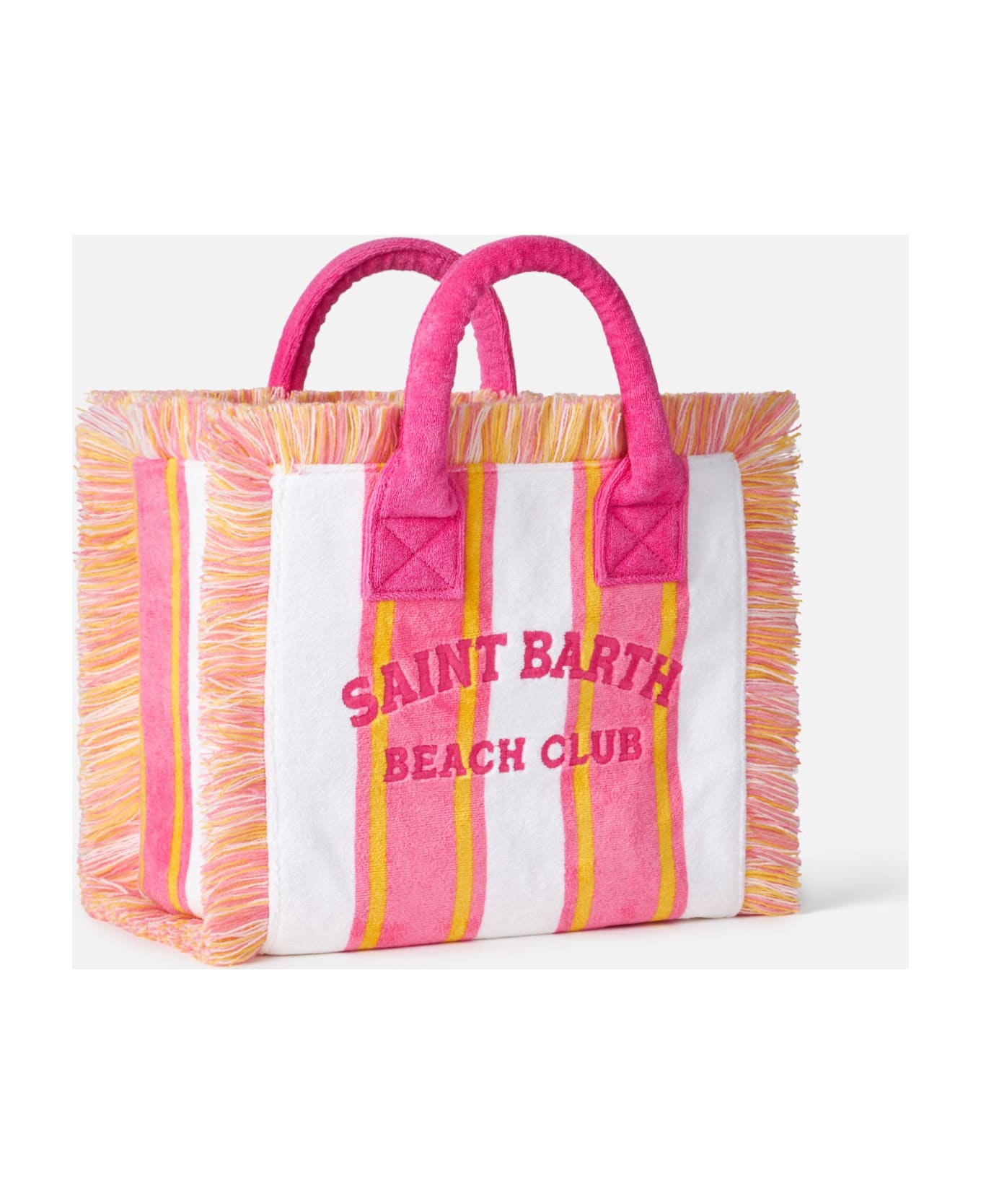 MC2 Saint Barth Colette Striped Terry Handbag With Saint Barth Beach Club Embroidery - PINK