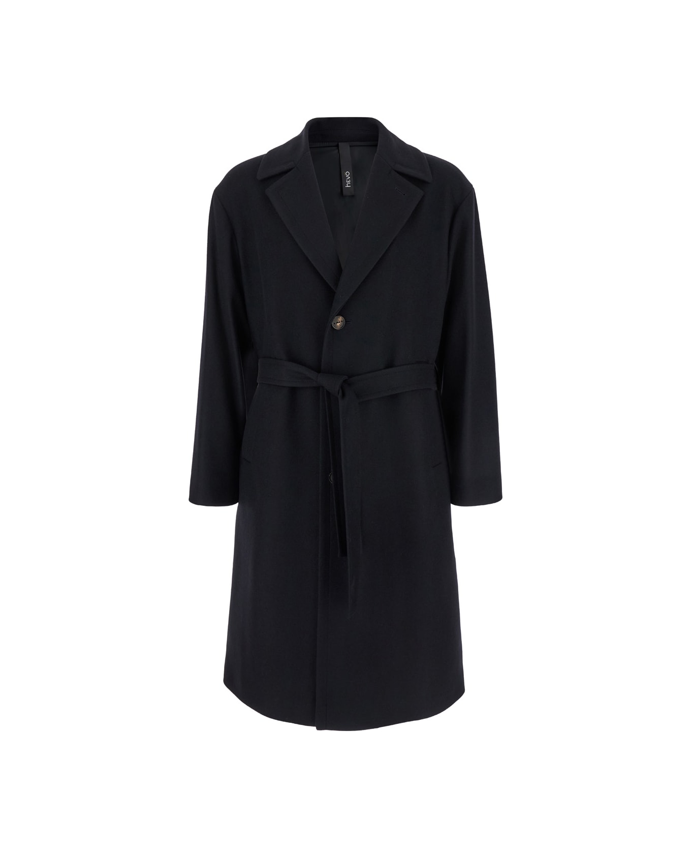 Hevò Black Single-breasted Coat With Notched Revers In Wool Blend Man - Blu