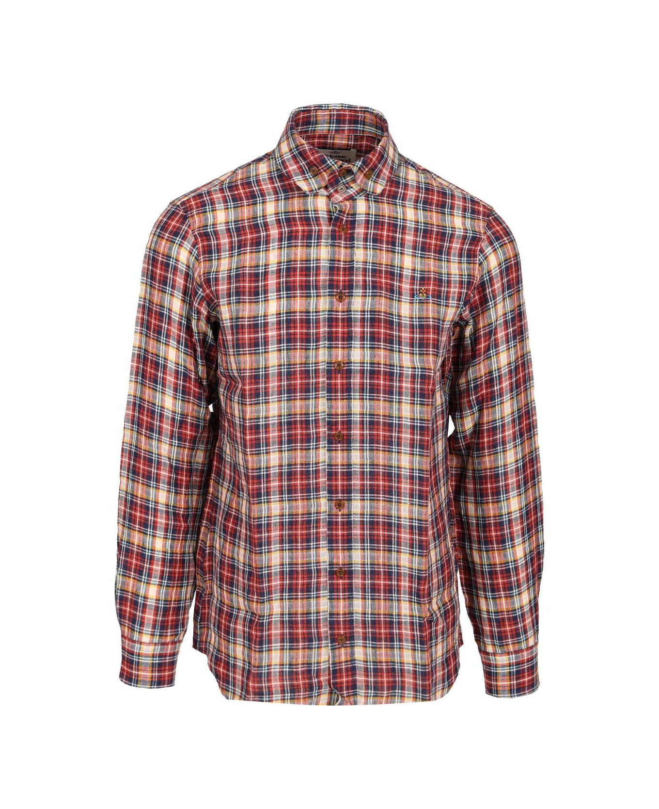 Vivienne Westwood 
two Button Krall
 Linen Shirt - BLUE/RED