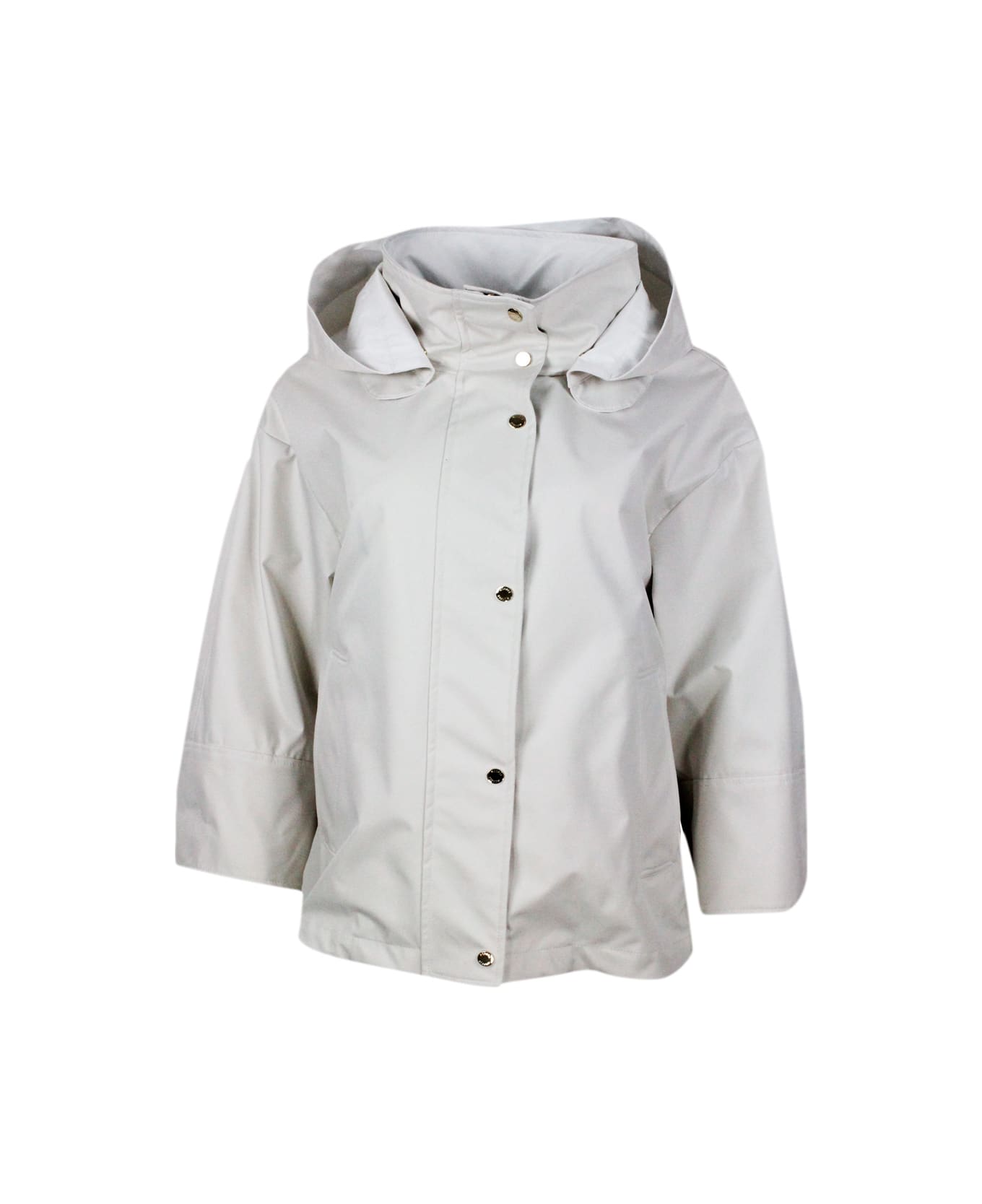 Moorer Jacket In Fine Waterproof Material 2 Umbrellas With Detachable Hood, Side Zips On The Sides And Internal Drawstring. Zip And Snap Button Closure - Avorio light bianco ジャケット