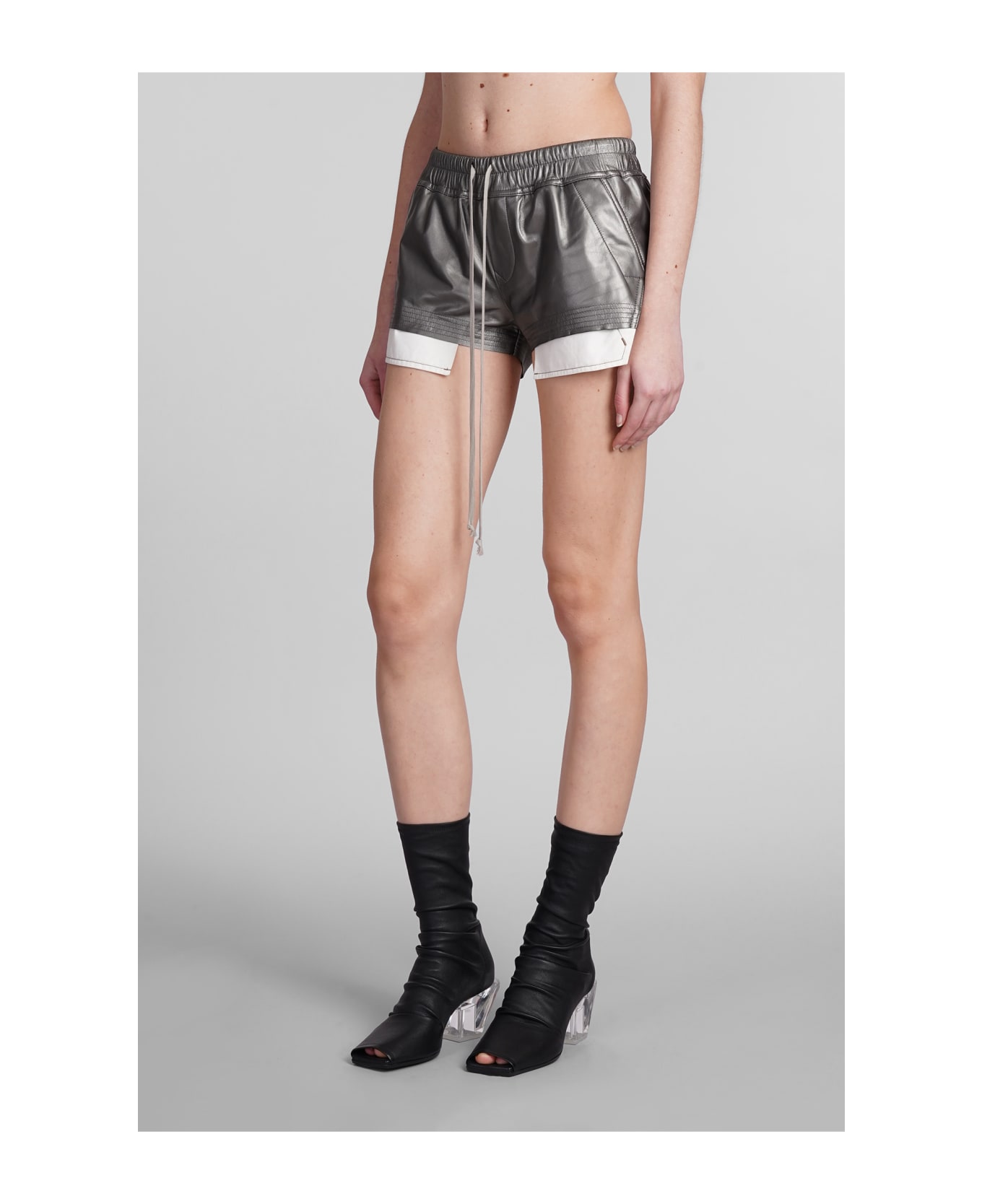 Rick Owens Fog Boxers Shorts In Silver Leather - GUN METAL 