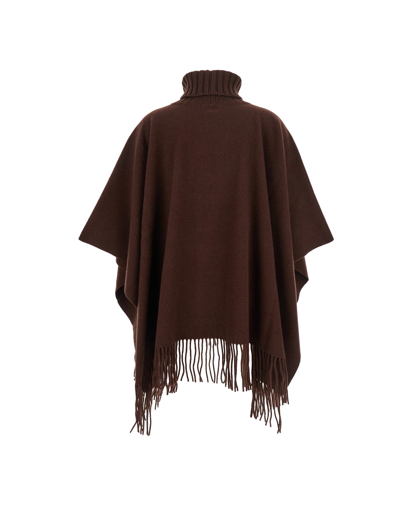 Fabiana Filippi Brown Cape With High Neck And Fringed Hem In Wool Blend Woman - Brown