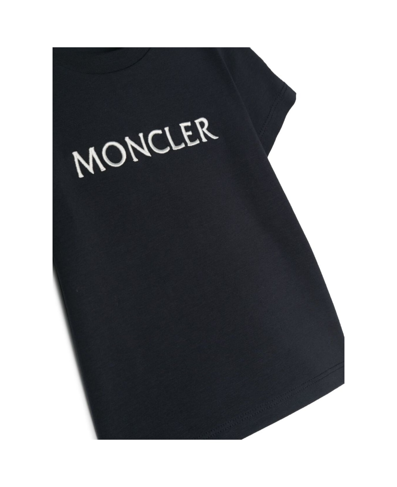 Moncler Black Crewneck T-shirt With Logo Print In Stretch Cotton Baby - Black