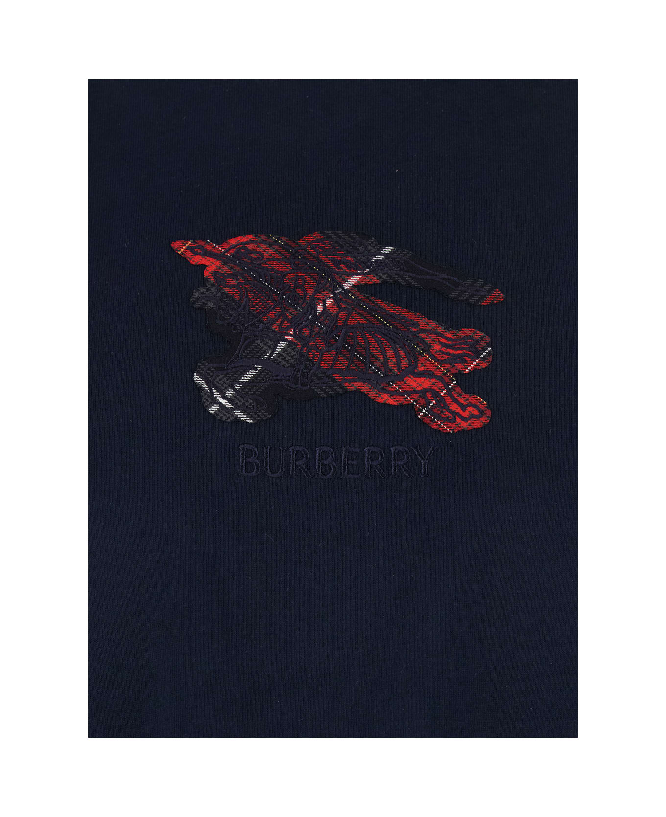 Burberry Blue Crewneck T-shirt With Ekd Embroidery On The Front In Cotton Man - Blu