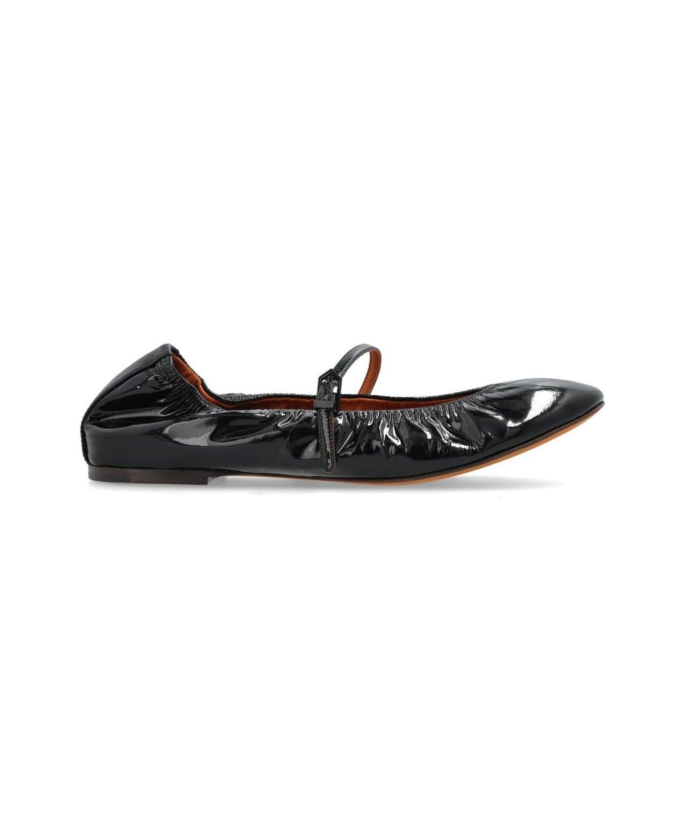 Lanvin Mary Jane Glossy Buckle-strap Ballet Flats - BLACK