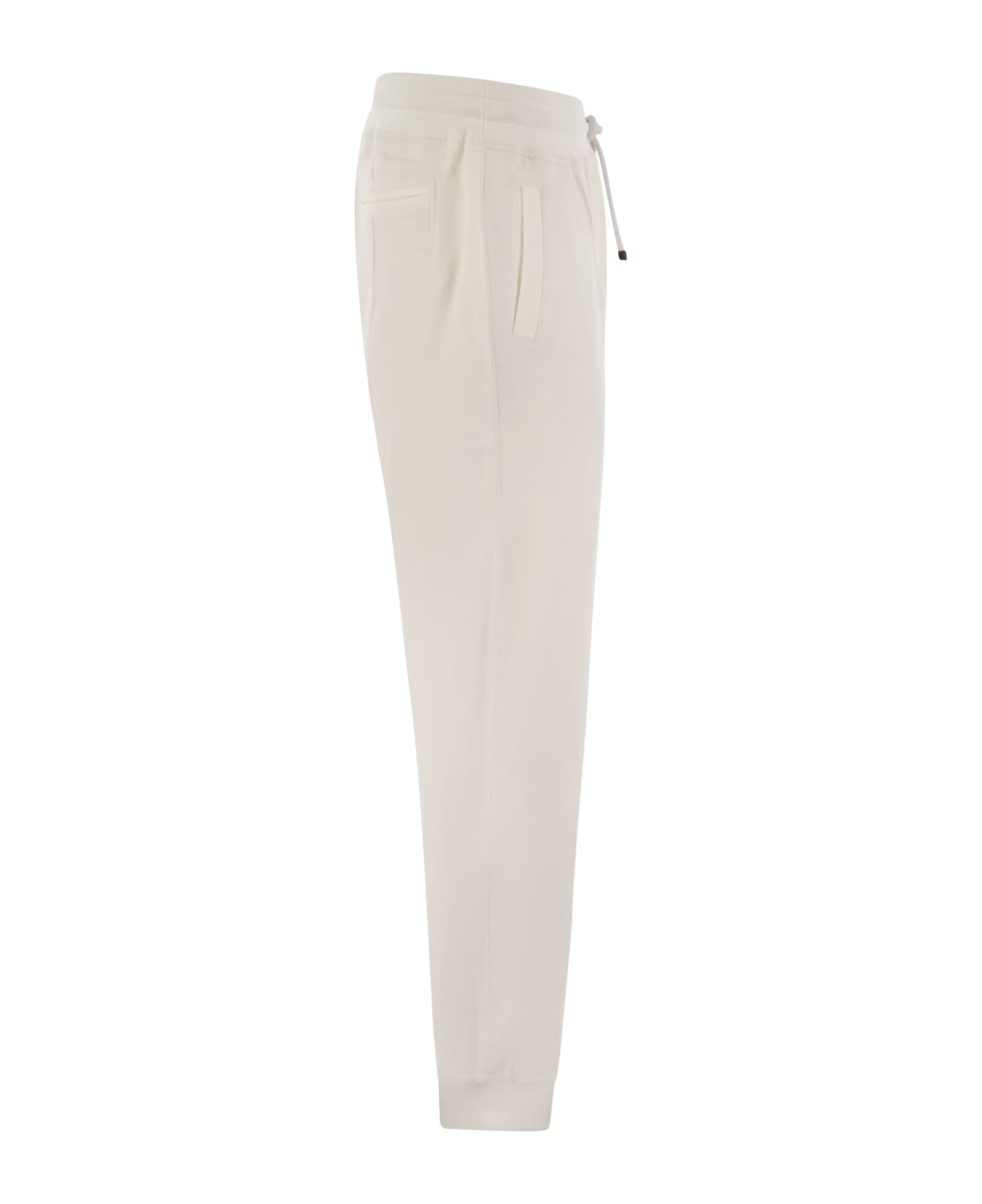 Brunello Cucinelli Cotton Fleece Trousers With Crête And Elasticated Hem - White