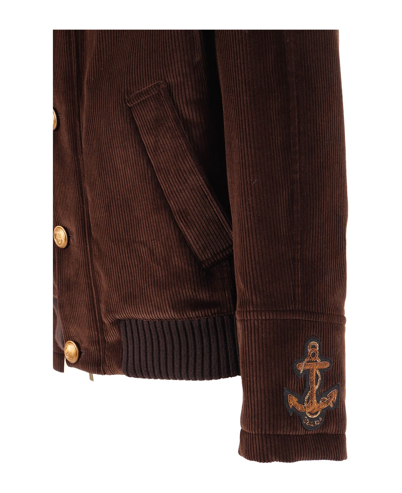 Sealup Tramontana Velvet Blouson, Brass Buttons, Hand-embroidered Anchor On The Cuff - BROWN