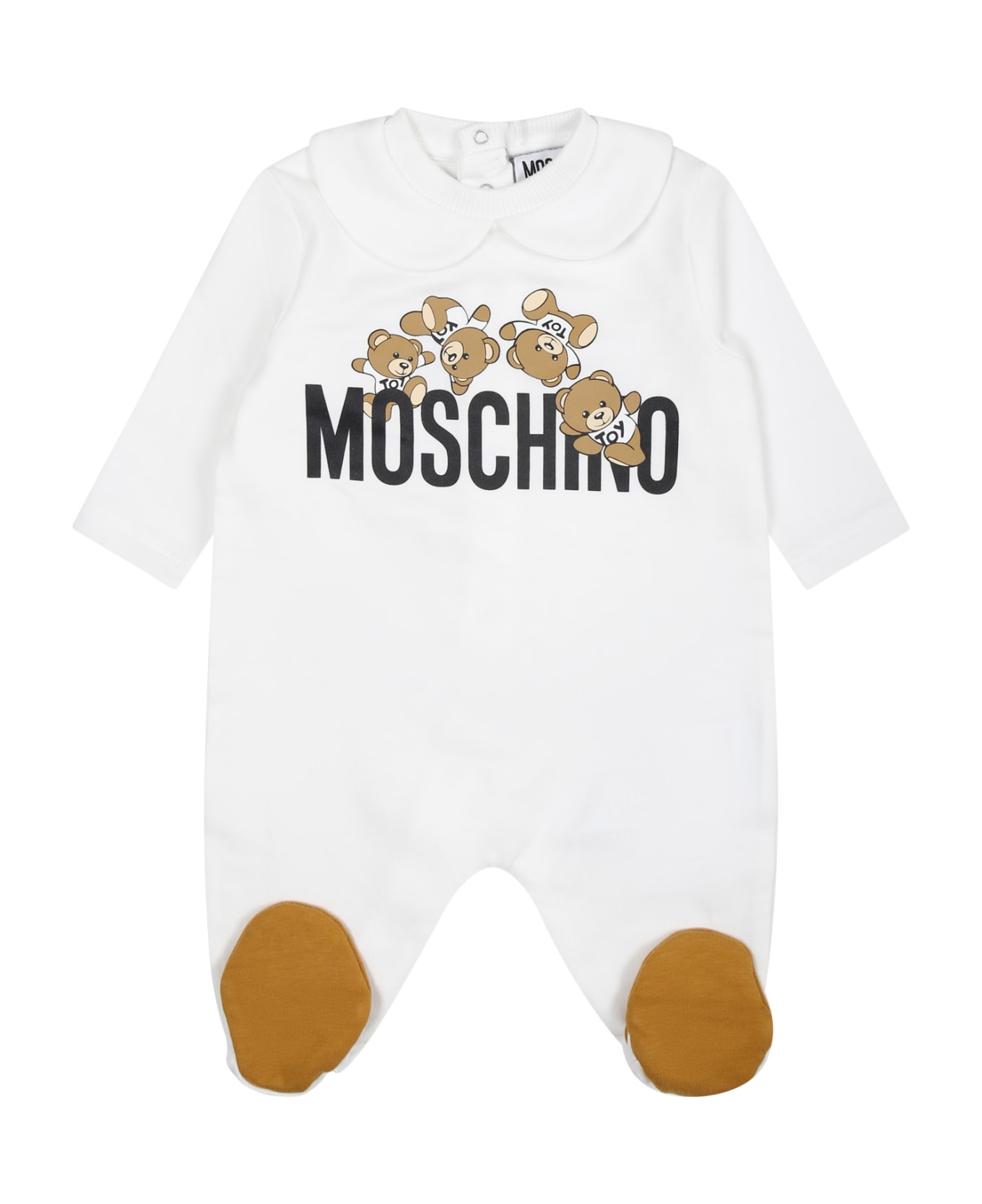Moschino White Playsuit For Babies With Logo And Teddy Bear - White
