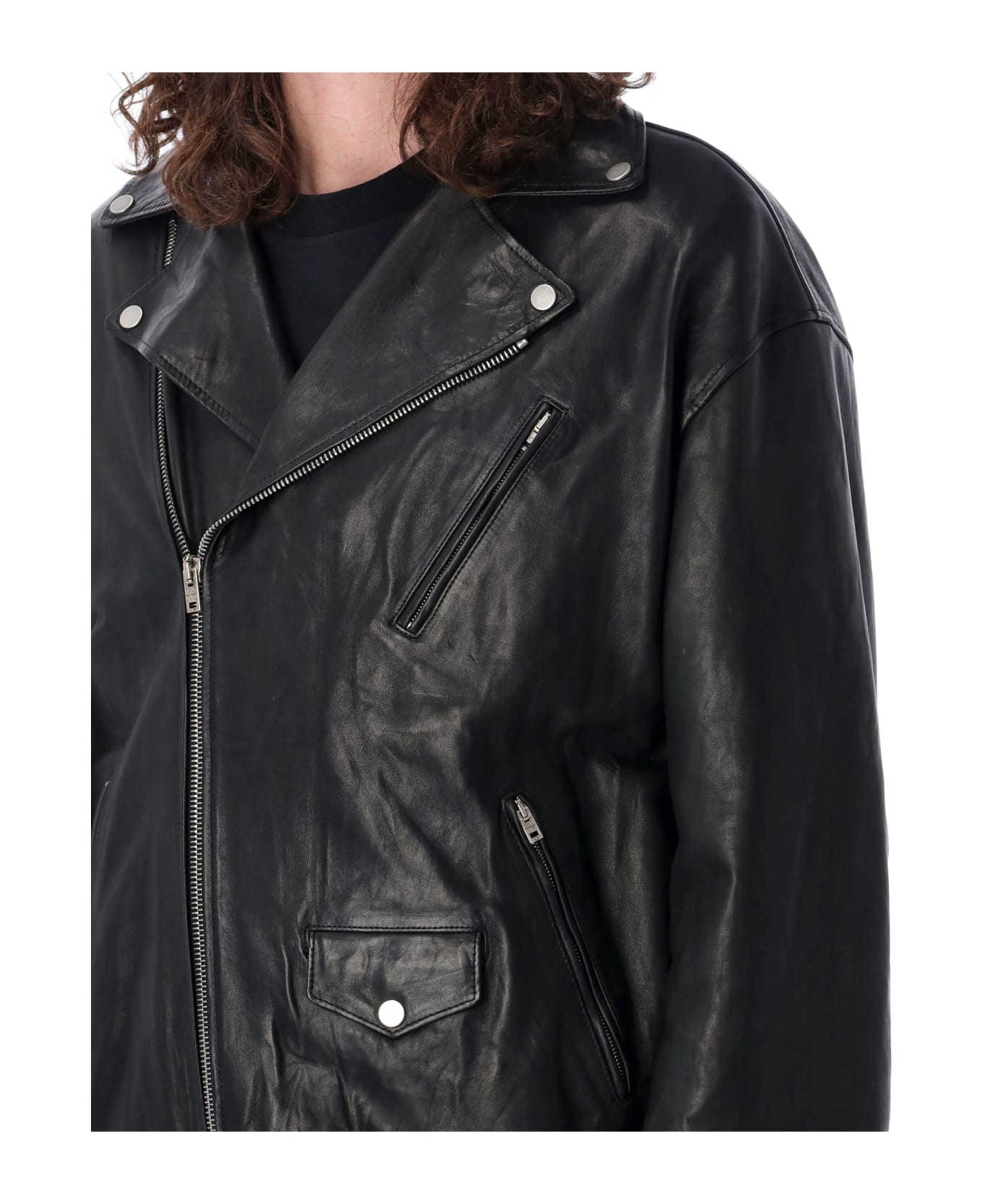 Acne Studios Leather Biker Jacket - BLACK